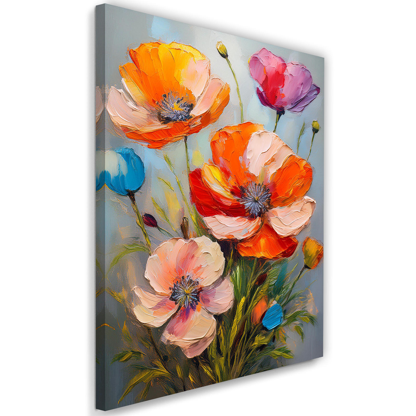 WANDBILD bunte gemalte mohnblumen naturblumen - Multicolor, Textil (40/60cm) - Feeby