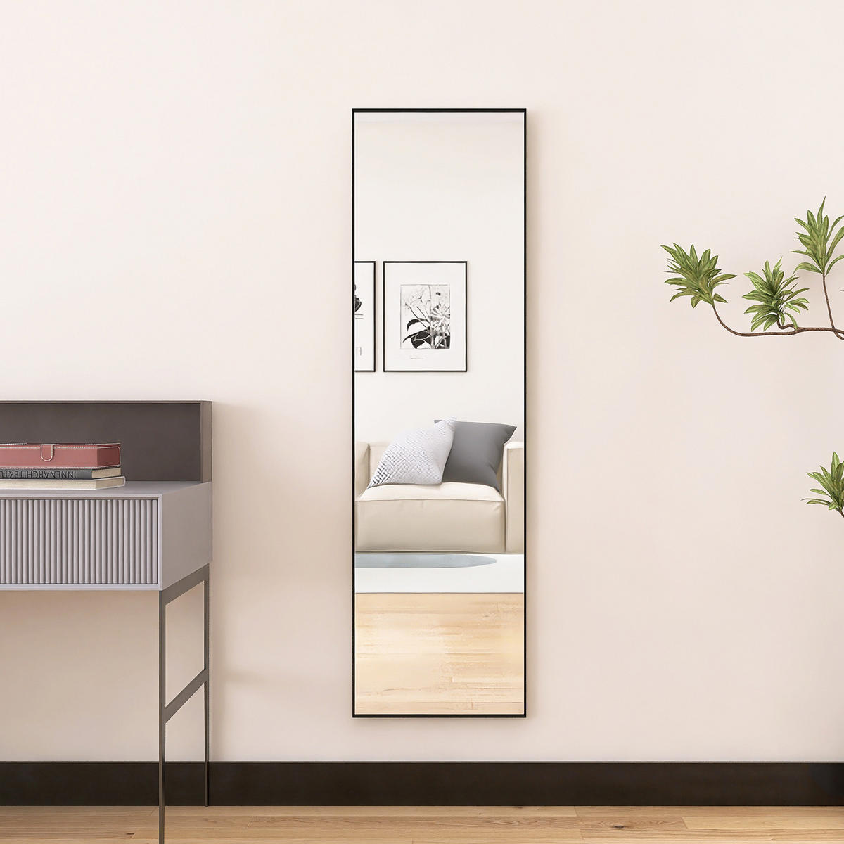 STANDSPIEGEL 140x40cm, Rechteckiger Spiegel, Schwarzer Metallrahmen - Schwarz, Metall (40/140/140cm)