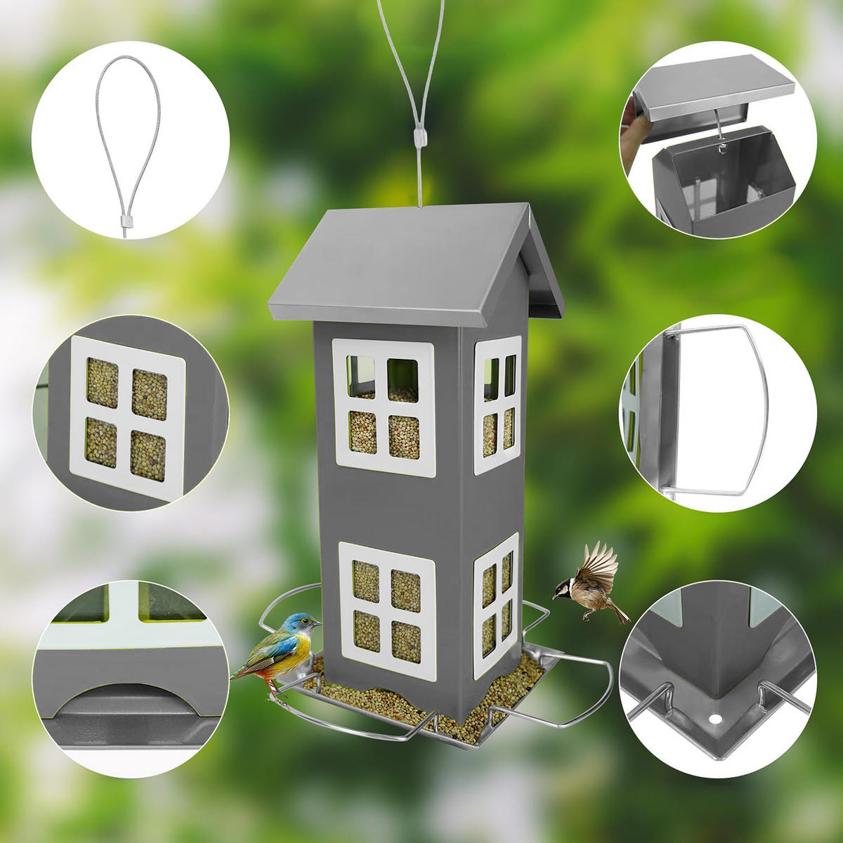 VOGELHAUS - Grau, Metall (12/26/12cm) - Relaxdays
