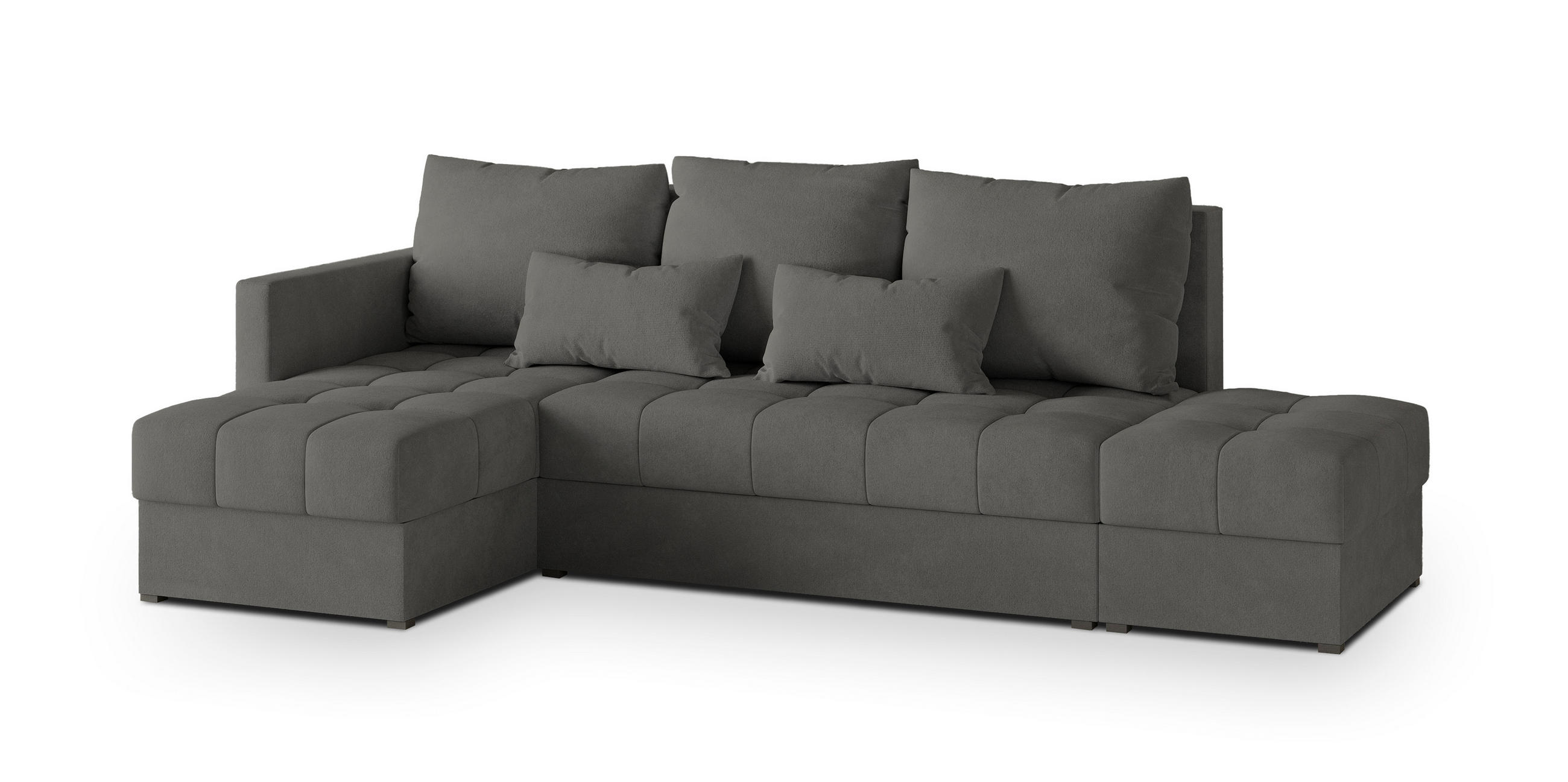 ECKSOFA LUMARI L-S Grau Plüsch-Stoff mit Schlaffunktion - Grau, Holz (262/143cm) - MASSENO