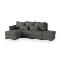 ECKSOFA LUMARI L-S Grau Plüsch-Stoff mit Schlaffunktion - Grau, Holz (262/143cm) - MASSENO