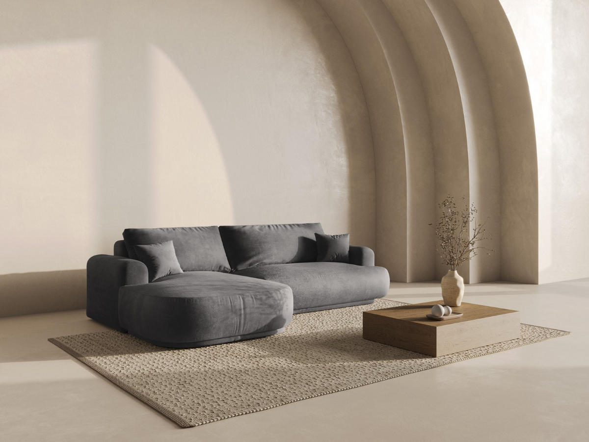 SCHLAFSOFA modular mit Bettkasten links Ella aus Samt grau 5 Sitzplätze - Grau, Textil (174/271cm) - Micadoni