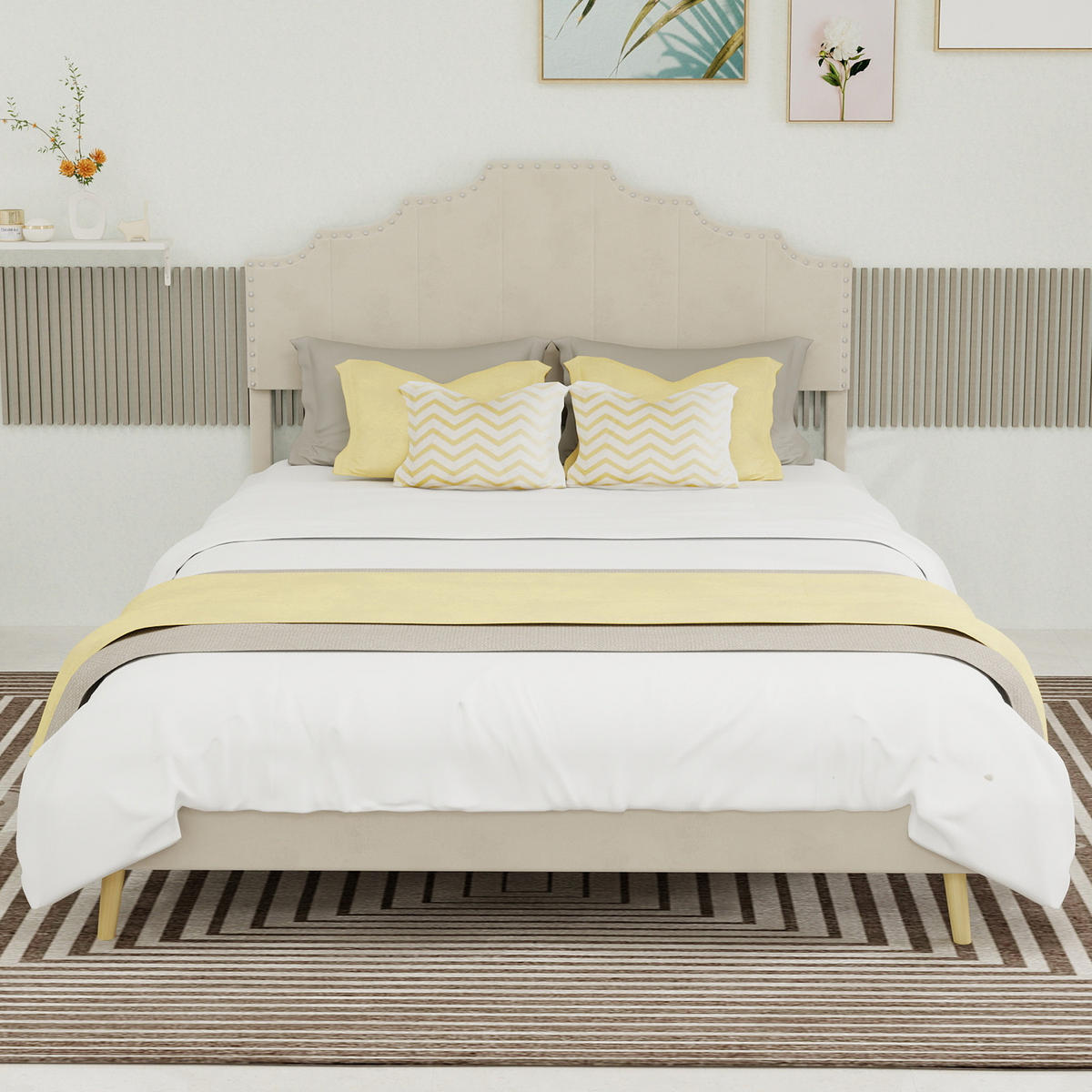 POLSTERBETT 140/200 cm in Beige Stoff - Beige, Holzwerkstoff/Textil (140/200cm) - WISHDOR