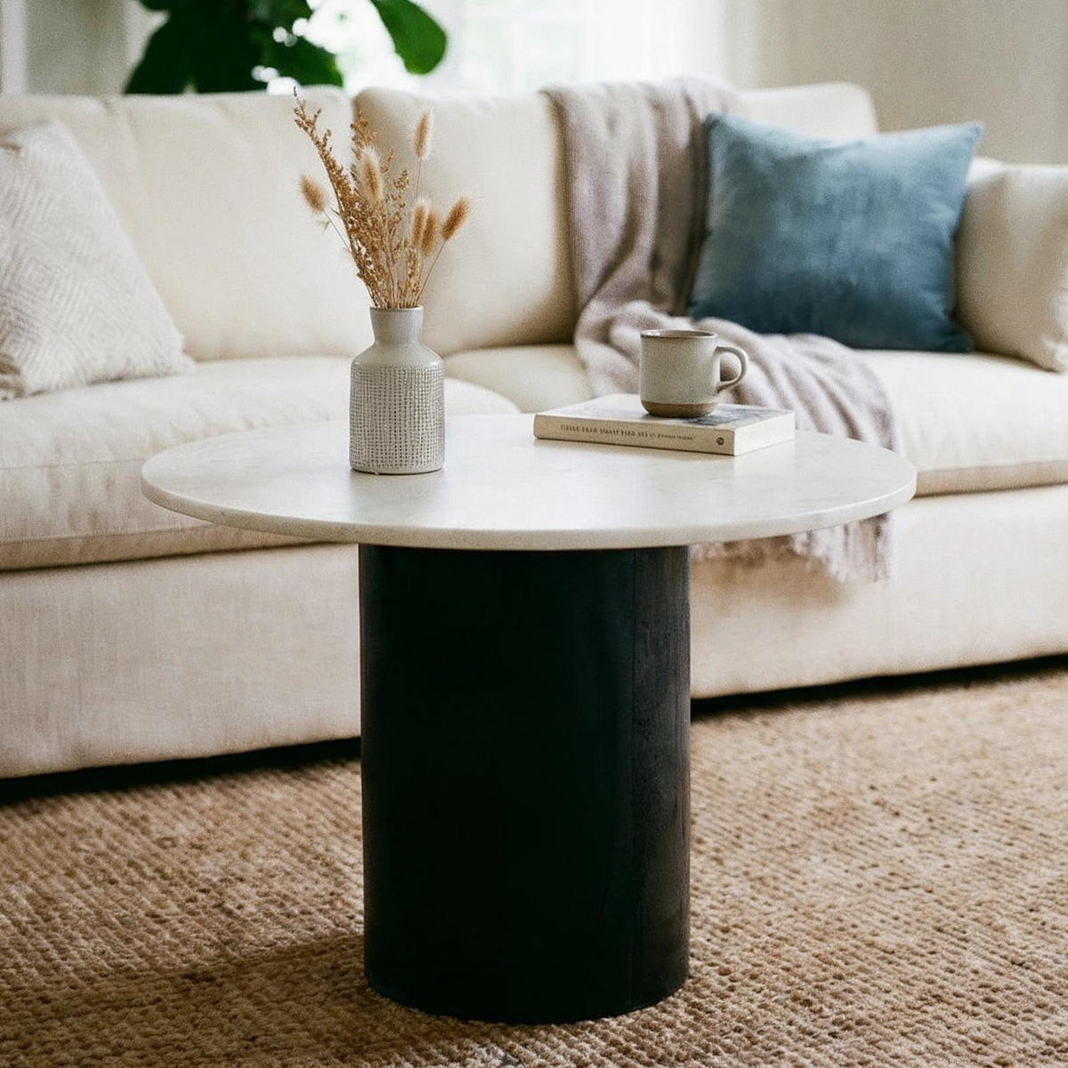 COUCHTISCH YAMUNA weiß/schwarz - Schwarz/Weiß, Naturmaterialien/Holz (60/60/42cm) - IDIMEX