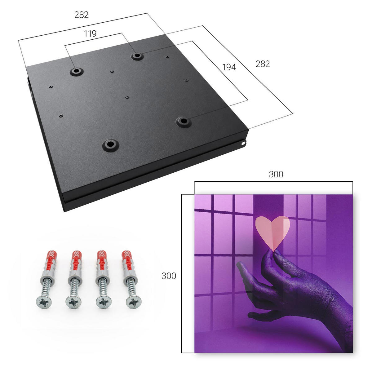 SCHLÜSSELBOX Schwarz 30x30 cm- Türöffnung nach rechts - Lila Liebe - Lila, Metall (30/30/5cm) - TULUP