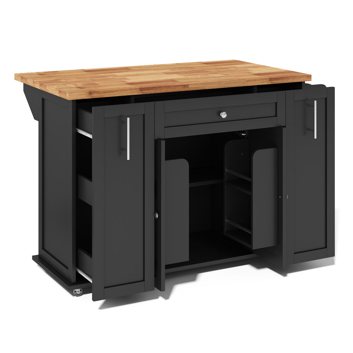 KÜCHENINSEL DE-41413 120/45-70/87 cm, klappbar, 3 Schubladen Schwarz - Schwarz, Holzwerkstoff (120/87/70cm) - ComfortXL