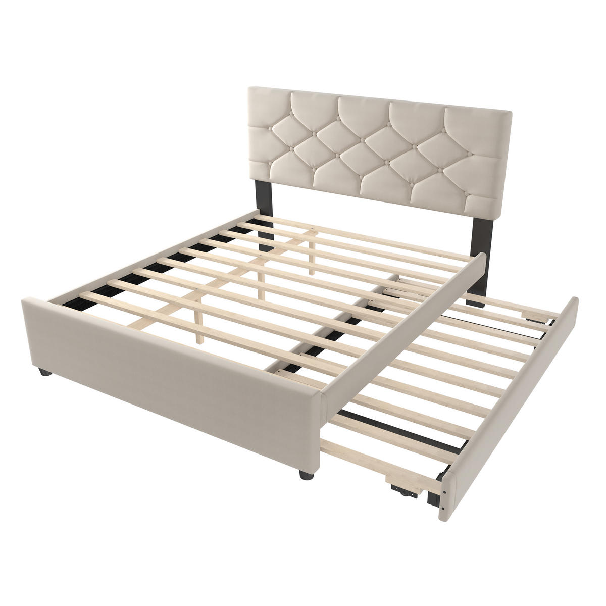 POLSTERBETT 140/200 cm DE-04947, mit Rollbett in Beige - Beige, Holzwerkstoff (140/200cm) - ComfortXL