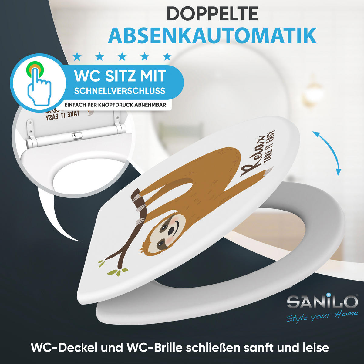 WC-SITZ mit Absenkautomatik & Top Fix Faultier - Braun, Holzwerkstoff (37.7/5.5/48cm) - Sanilo