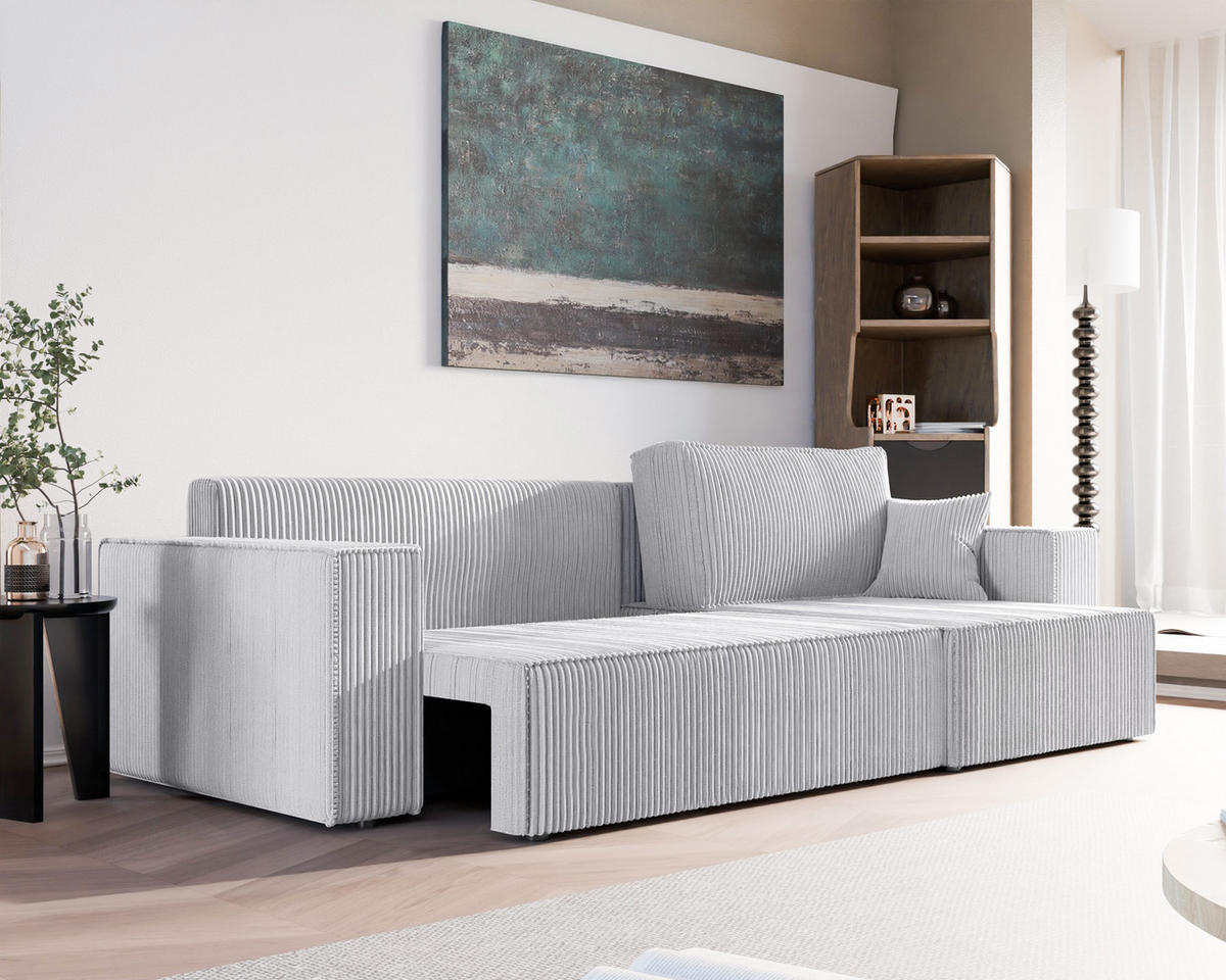 ECKSOFA mit Schlaffunktion und Bettkasten, Grau - Grau, Holzwerkstoff/Textil (145/276cm) - Idohome