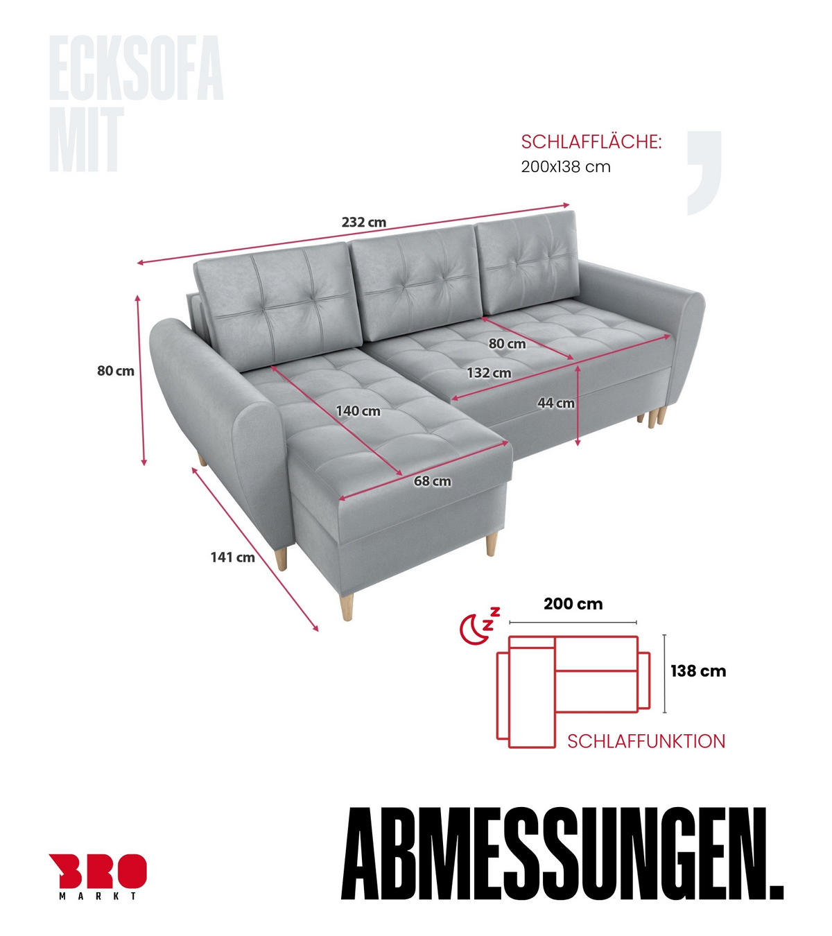 ECKSOFA Henry mit Schlaffunktion Grau Samtstoff - Grau, Textil (232/141cm) - Bromarkt