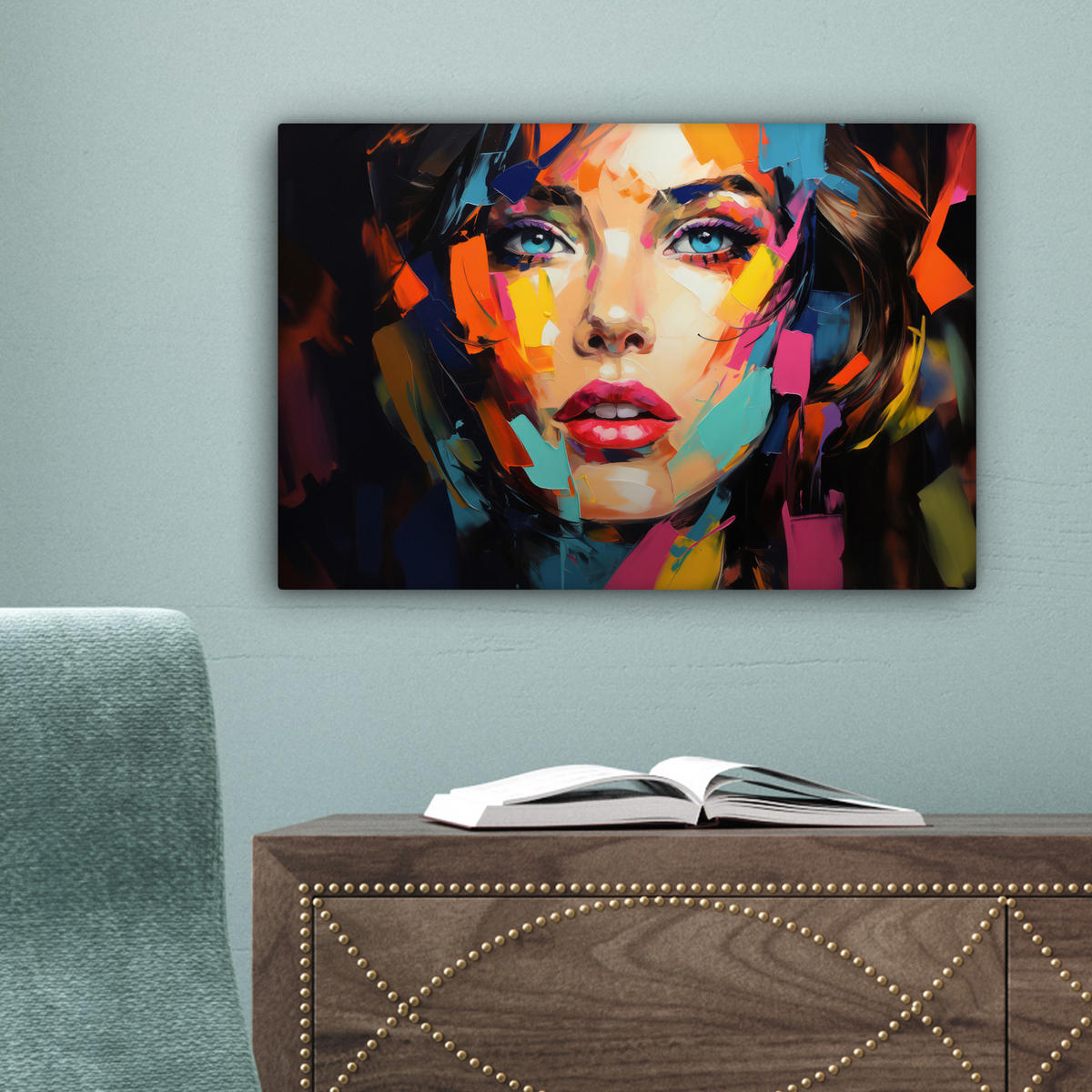 LEINWANDBILD Frau - Porträt - Farbenfroh - Kunst 30x20 cm - Multicolor, Textil (30/20cm) - MuchoWow