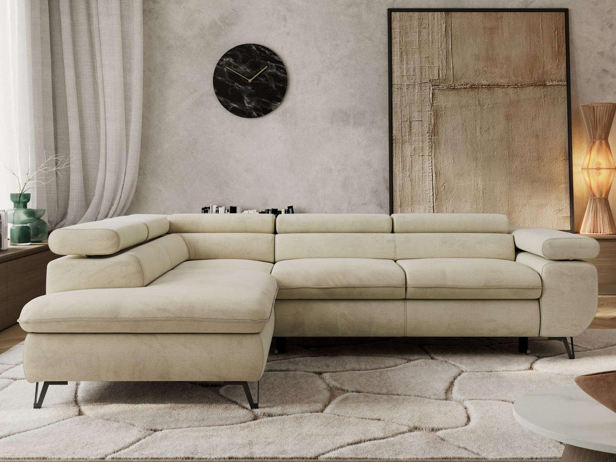 ECKSOFA PABLO L Beige Velvet - Links Seite - Beige/Schwarz, Textil/Metall (208/273cm) - MKS