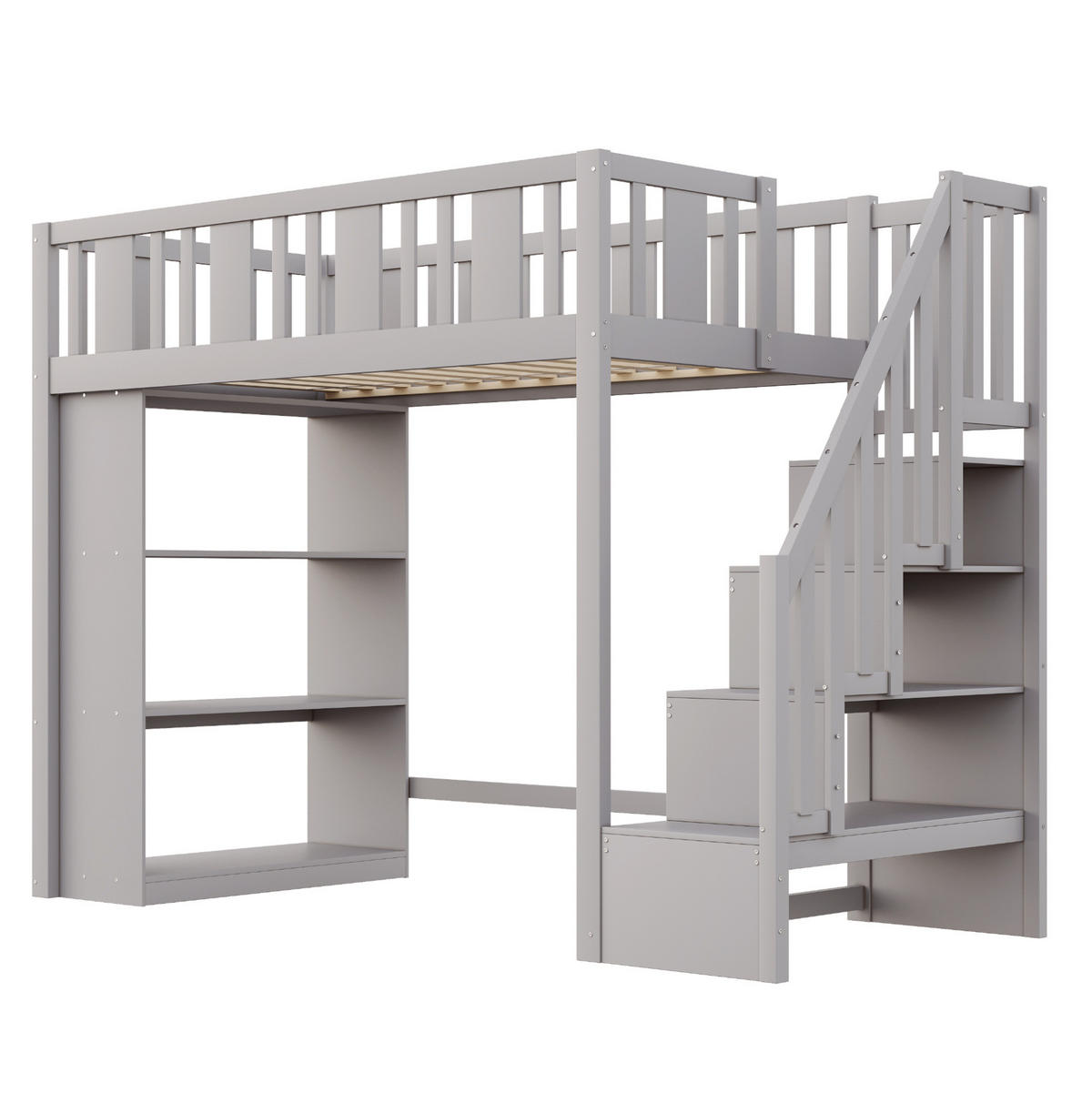 HOCHBETT 90/200 cm in Grau – mit Stauraumtreppe und Rausfallschutz - Grau, Holz (90/200cm) - BEAOK