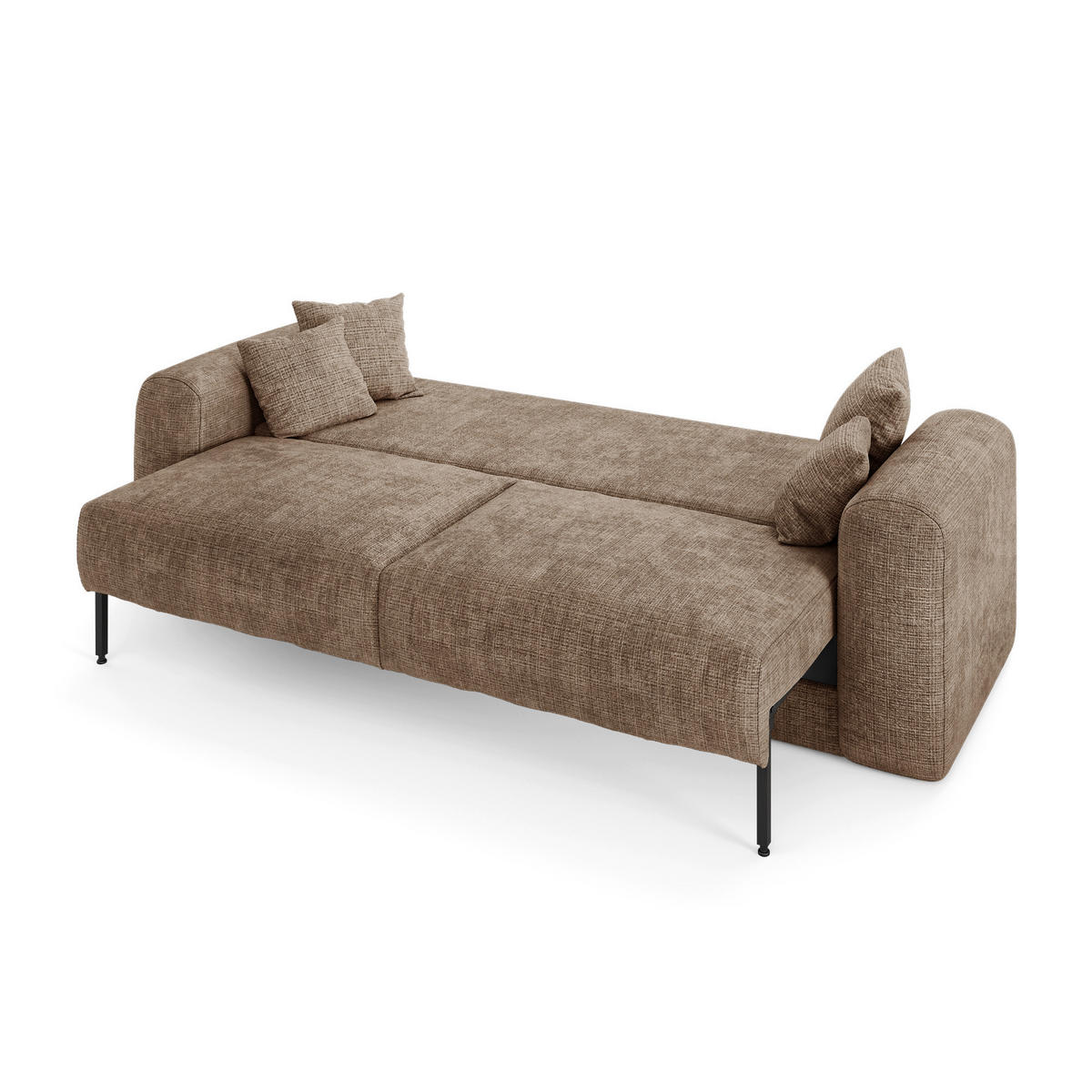 SCHLAFSOFA mit Stauraum in Nussbaum RIO Geprägter Samt Taupe 250cm - Taupe, Textil (250/90/95cm) - Sia Home