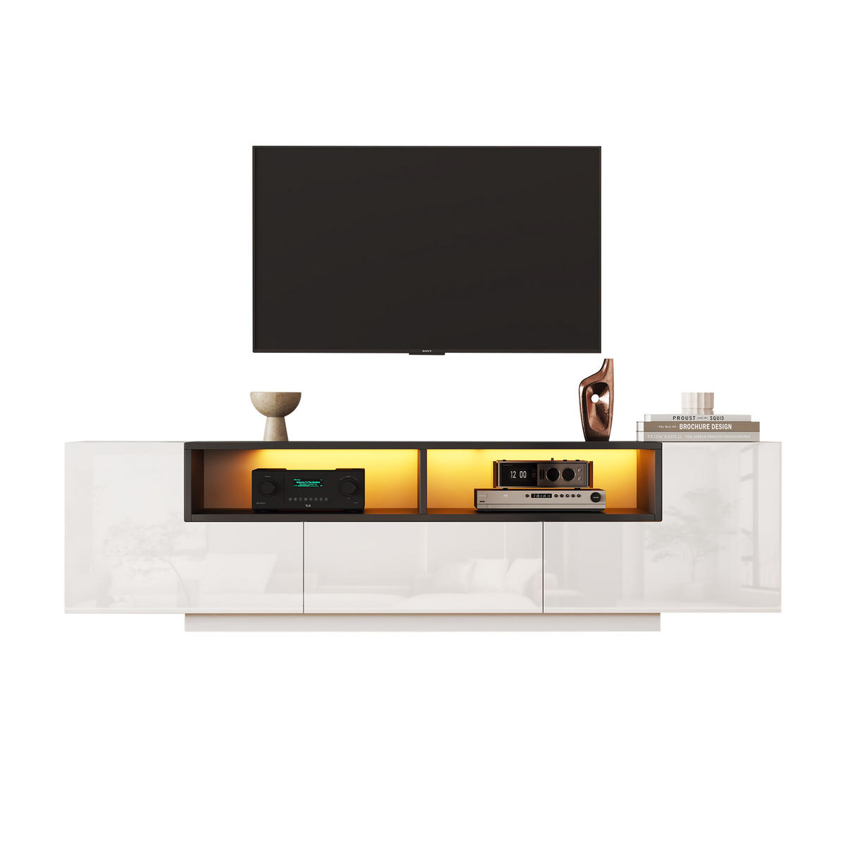 TV-ELEMENT180X40X48CM HochglanzWeiß mit LEDLicht für 75ZollFernseher - Weiß, Holz (51.33/13.89/99.54cm) - Raelunyi