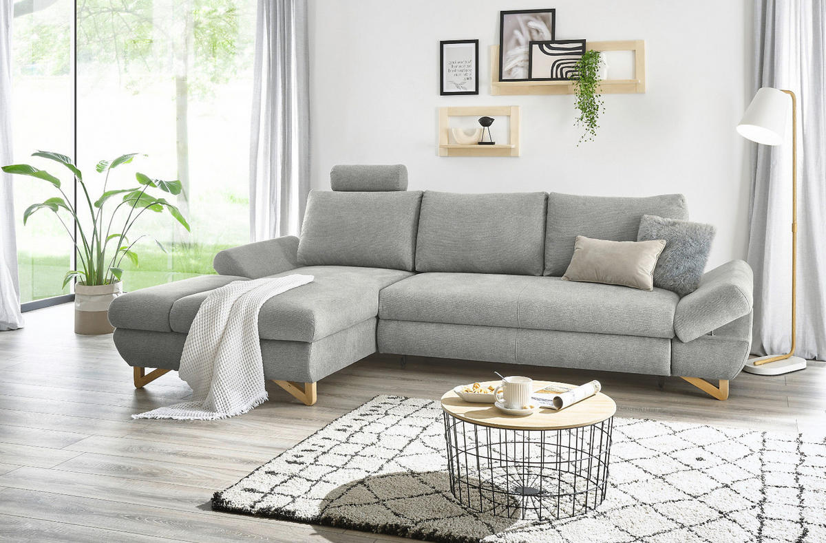 ECKSOFA hellgrau Struktur-Stoff, Wohnzimmer Sofa - Hellgrau, Holz/Textil (166/284cm) - Furn.Design