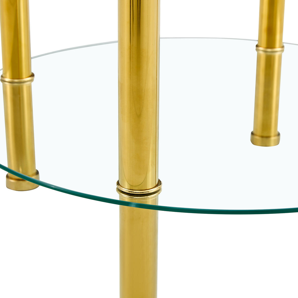 COUCHTISCH 70/70/42 cm Gold Transparent zweistufig mit Ablage aus Glas und Metall - Goldfarben, Glas (70/70/42cm) - OKWISH