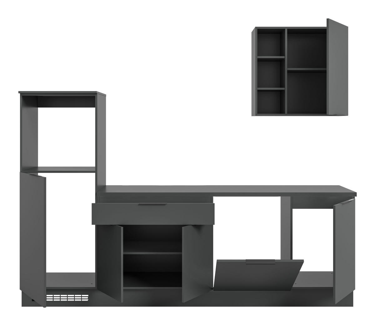 KÜCHENZEILE (ohne E-Geräte) MILLER (B/H/T: ca. 260/222/60 cm) in schwarz/schwarz - Schwarz, Holzwerkstoff (260/222/60cm)