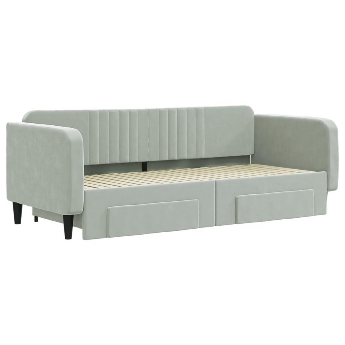 TAGESBETT Ausziehbar mit Schubladen Hellgrau 90x200 cm Samt - Grau, Textil (192.5/75/223cm) - furnicato