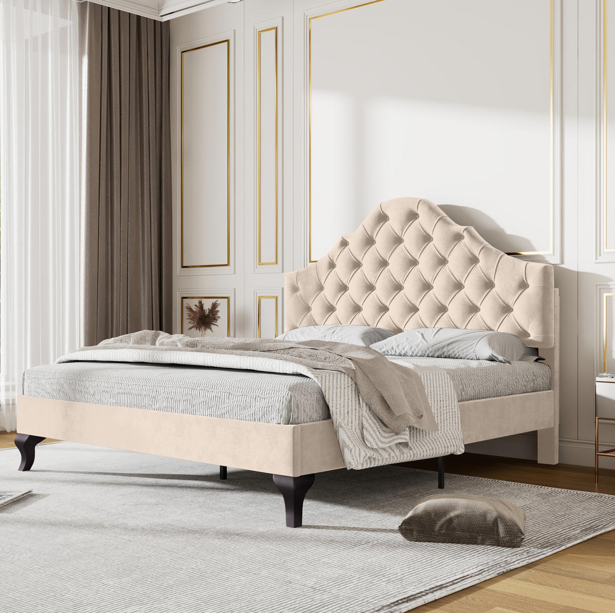 POLSTERBETT 140/190 cm mit höhenverstellbarem Kopfteil, Lattenrost und Samtbezug, Off-White - Weiß, Textil (140/190cm) - Redom