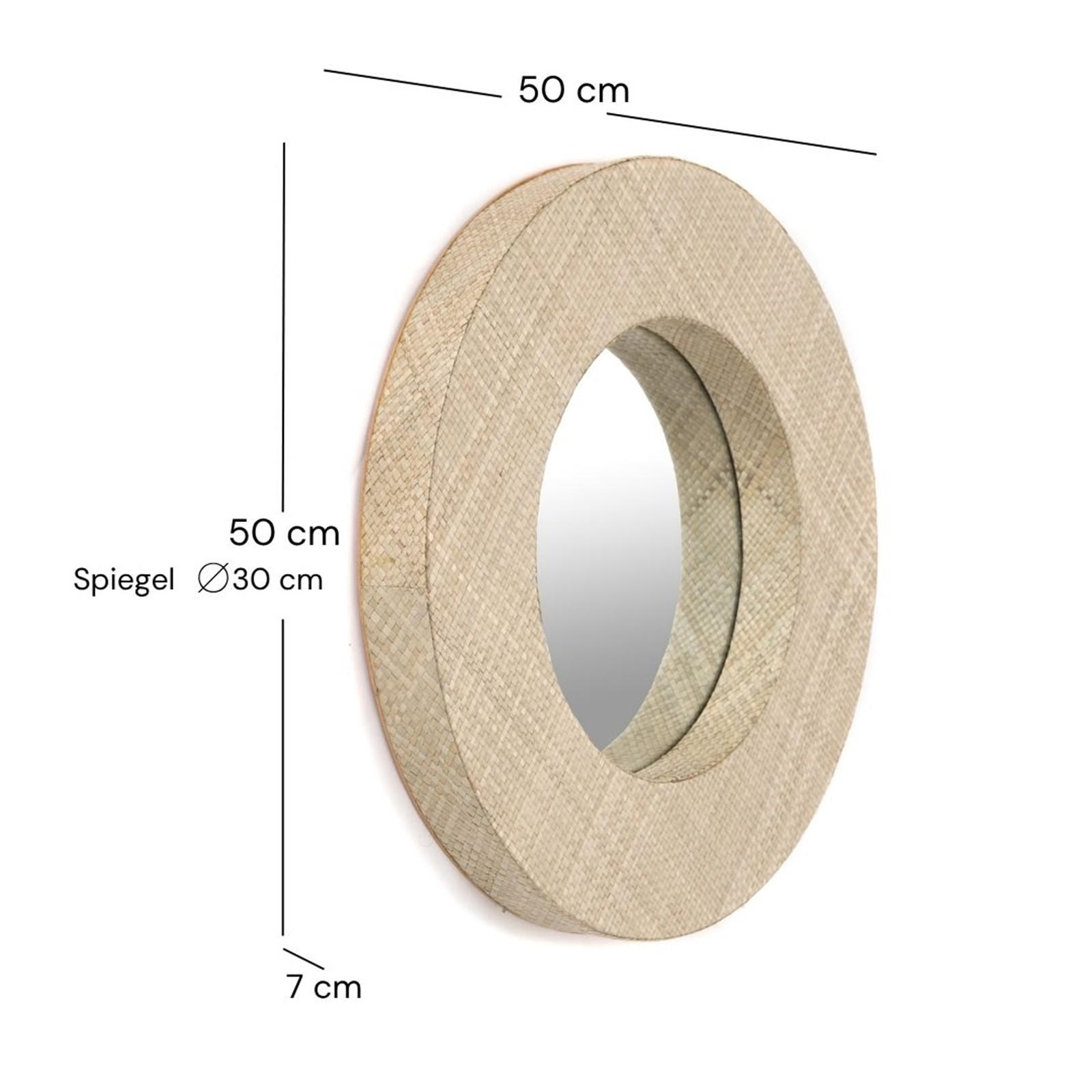 WANDSPIEGEL LEAVES 50 rund, verziert mit Pandanusblättern hellbraun - Naturfarben, Naturmaterialien (50/50/7cm) - DESIGN DELIGHTS
