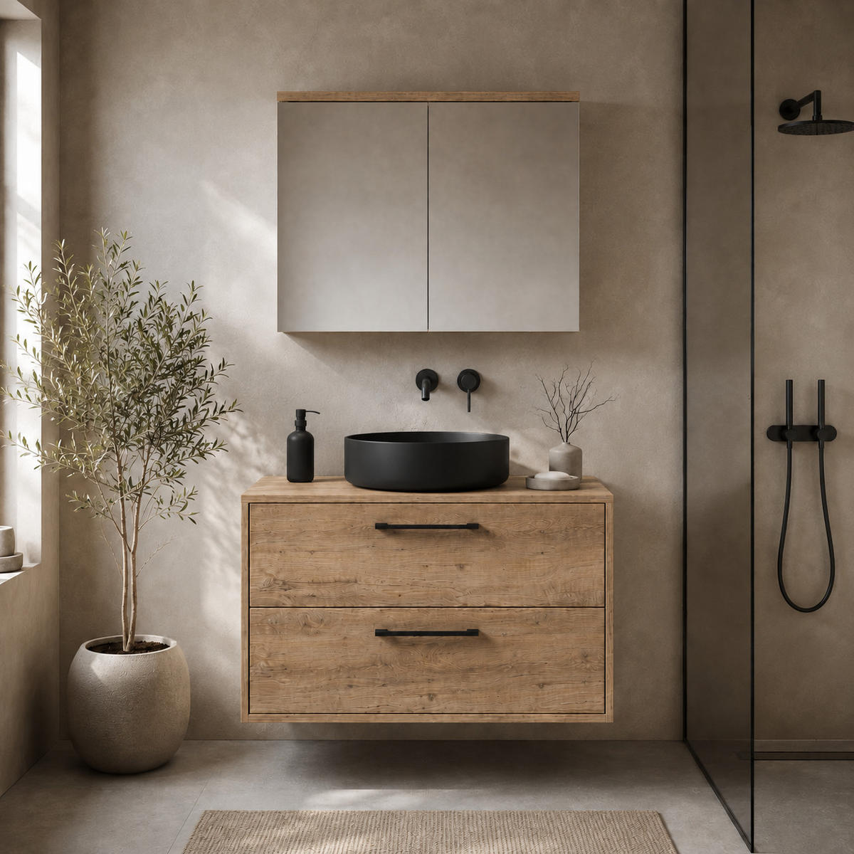 BADMÖBEL-SET Florence 2 Teile Kastanien Eiche - 80 x 46 x 46 cm - Eichefarben, Holz (80/46/46cm) - Badplaats