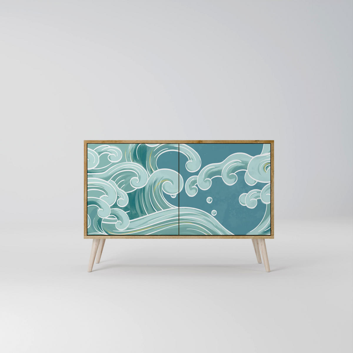 SIDEBOARD ASIAN SWAY, Eicheneffekt, 111x42x77,5 cm, 2 Türen - Eichefarben/Buchefarben, Holzwerkstoff/Buchenholz (111/77.5/42cm) - SpaceRebels