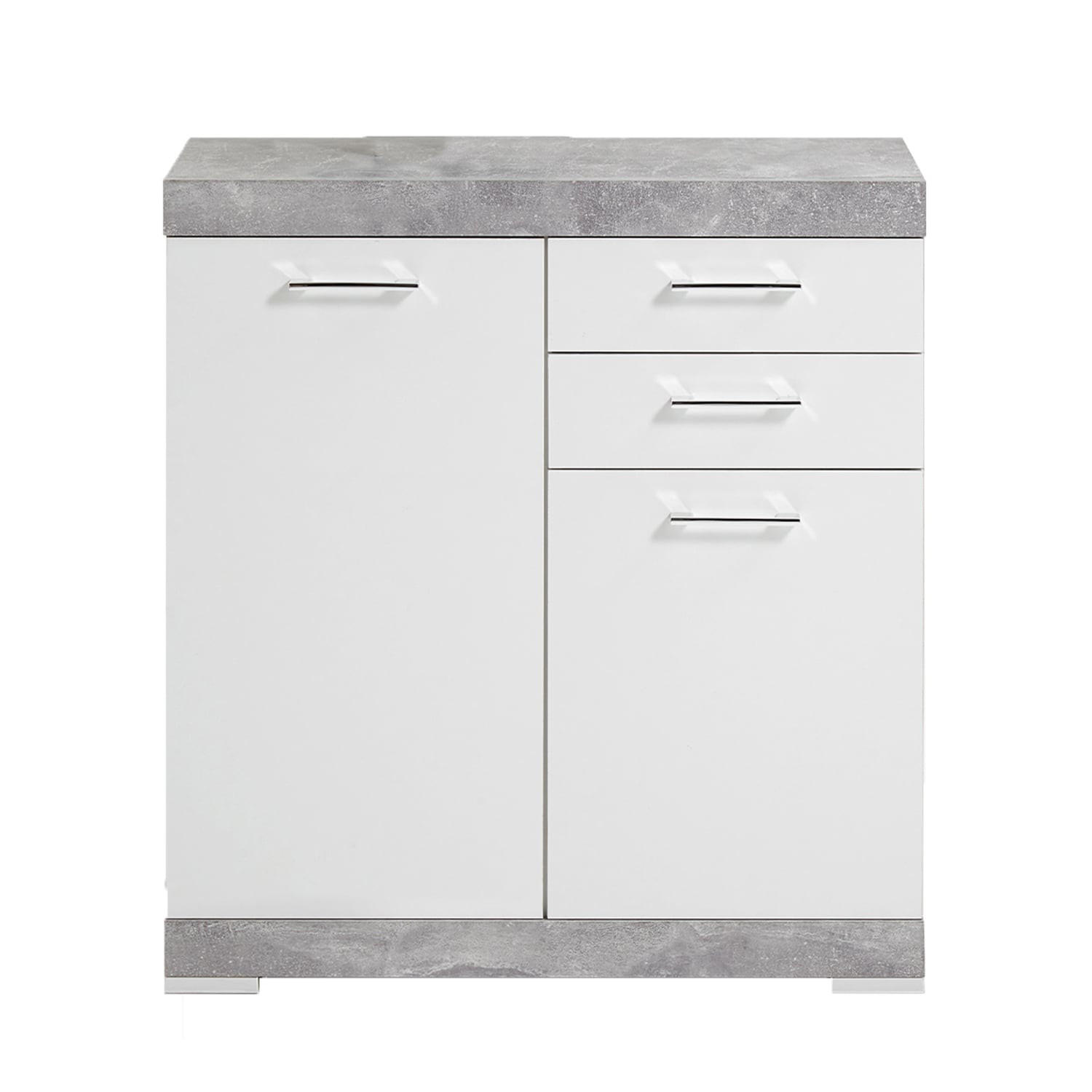 SIDEBOARD mit 2 Türen und 2 Schubladen L80cm - Bristol - Weiß/Grau, Holzwerkstoff (34.9/89.9/80cm) - Calicosy