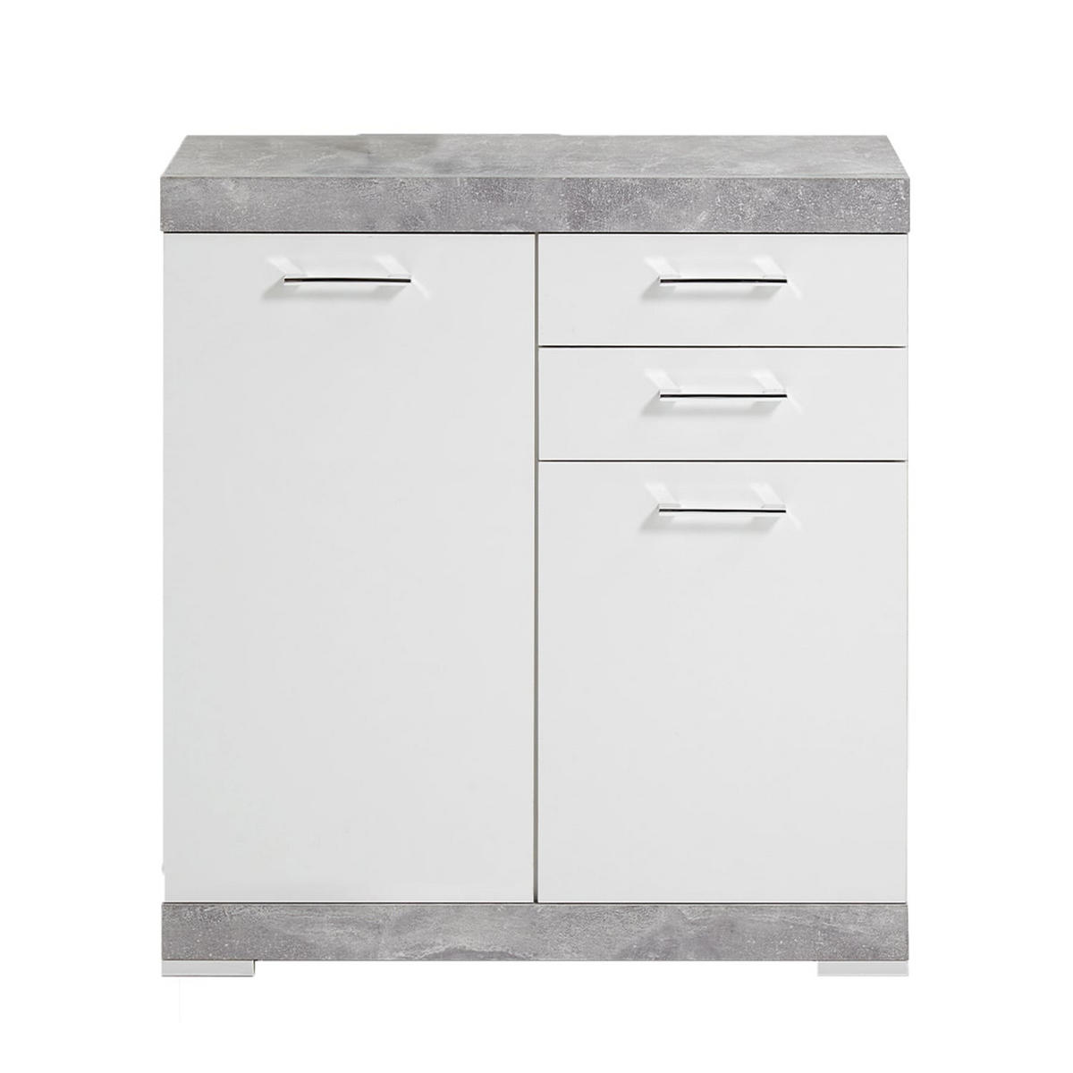 SIDEBOARD mit 2 Türen und 2 Schubladen L80cm - Bristol - Weiß/Grau, Holzwerkstoff (34.9/89.9/80cm) - Calicosy