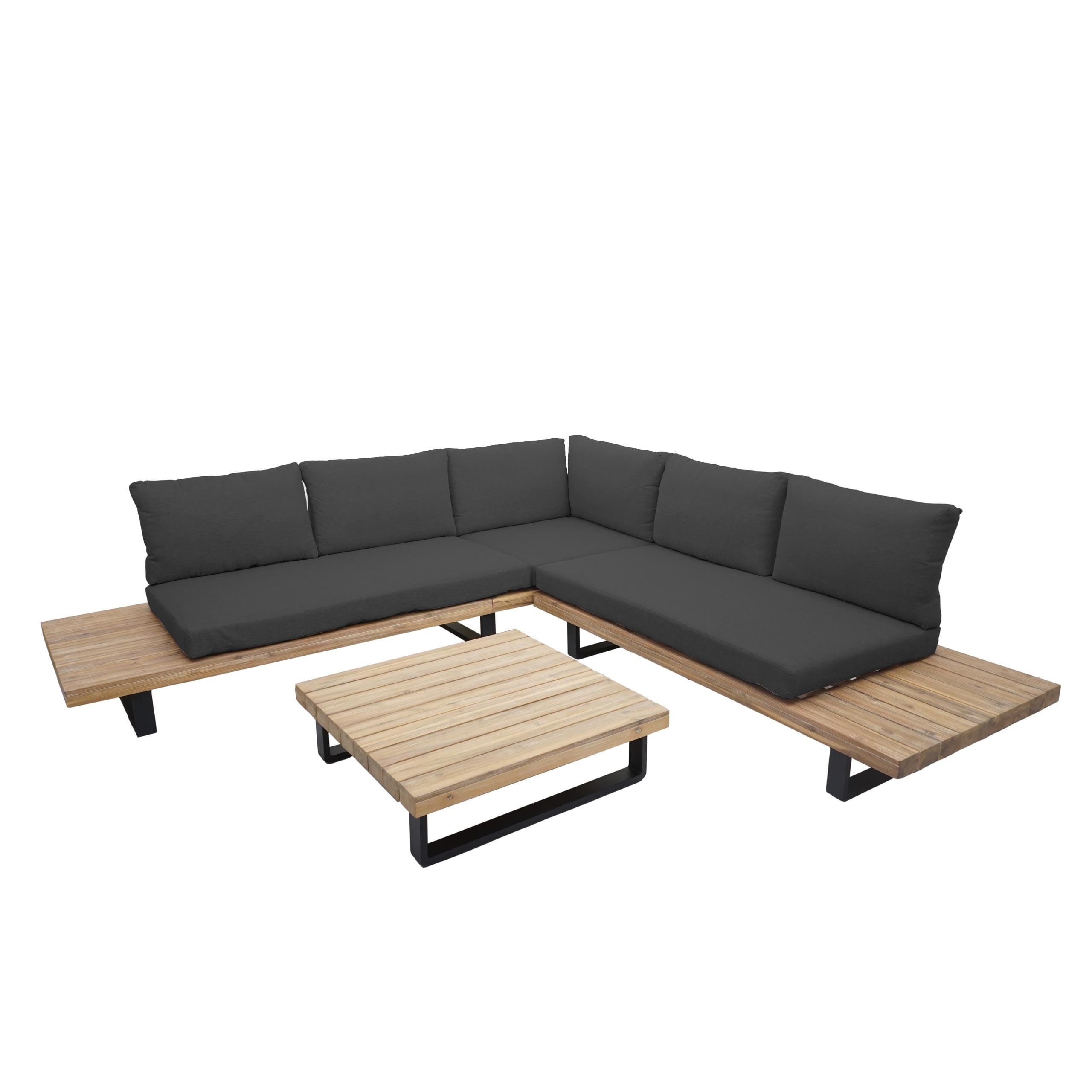 GARTEN-GARNITUR Hellbraun Polster Dunkelgrau - Braun, Holz - PROREGAL