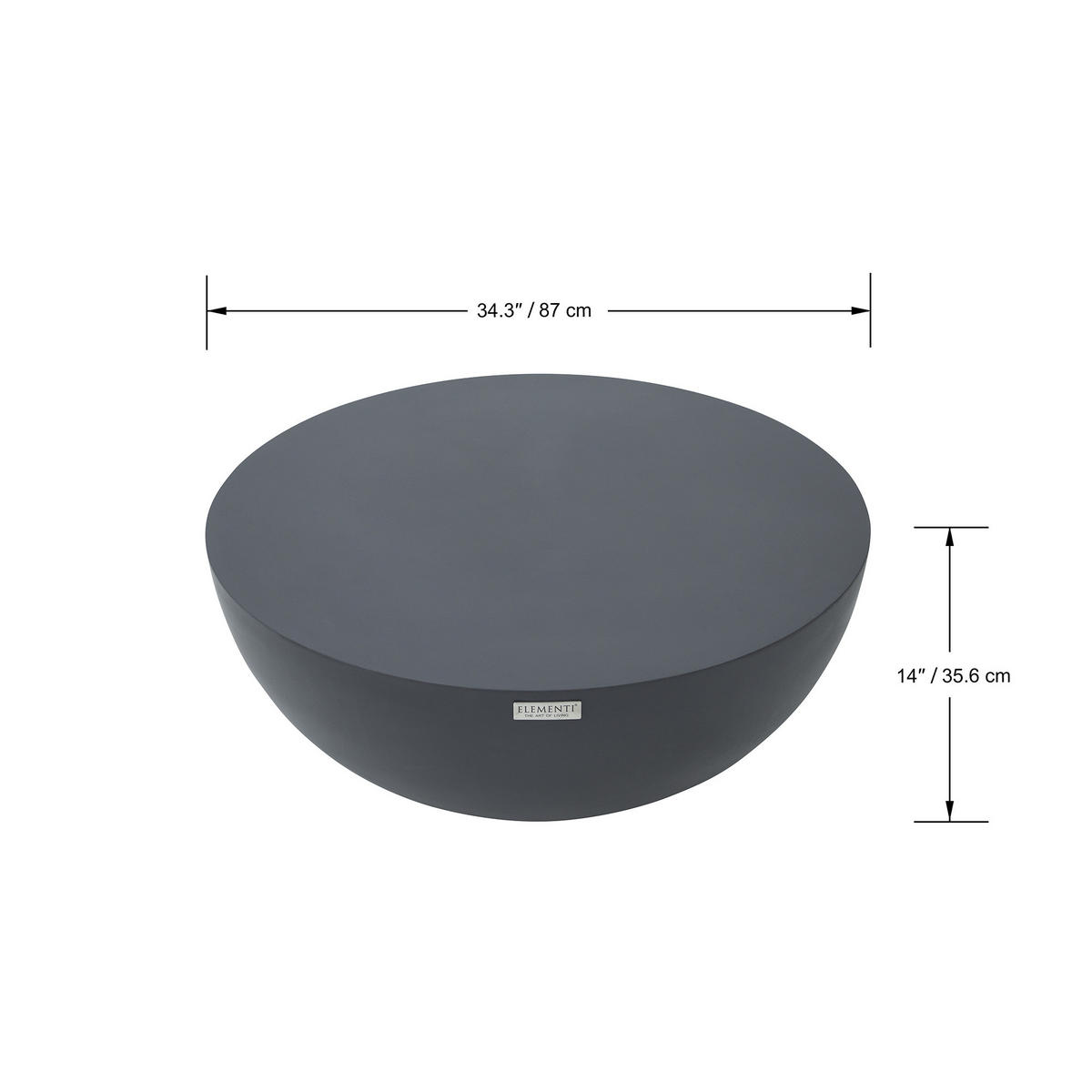 COUCHTISCH CHRONOS Mittel aus Beton 87 x 87 x 35 cm - Schwarz, Naturmaterialien (87/87/35cm) - Elementi