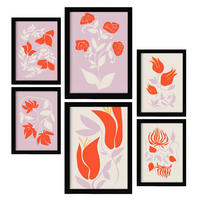 POSTER Set Mit 6 Großartige Blom In Blume Zusammenfassung Ästhetische Dekorative Gemälde Für Ihr Wohnzimmer Zuhause A3 & A4 Schwarzer Rahmen - Schwarz, Papier (29/3cm) - Nacnic