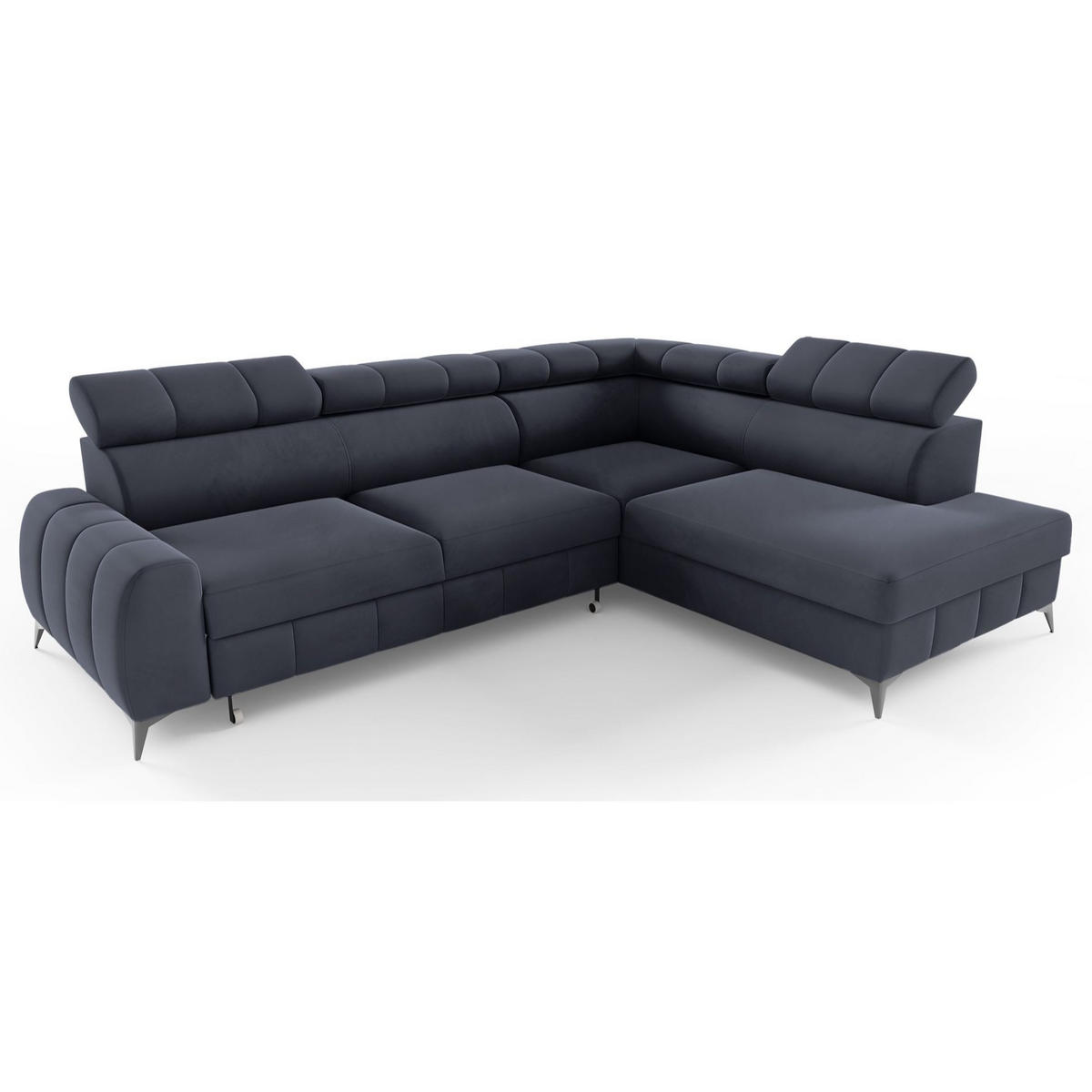 ECKSOFA London Dunkelgrau Velours - Dunkelgrau/Schwarz, Textil/Metall (274/203cm) - Selsey