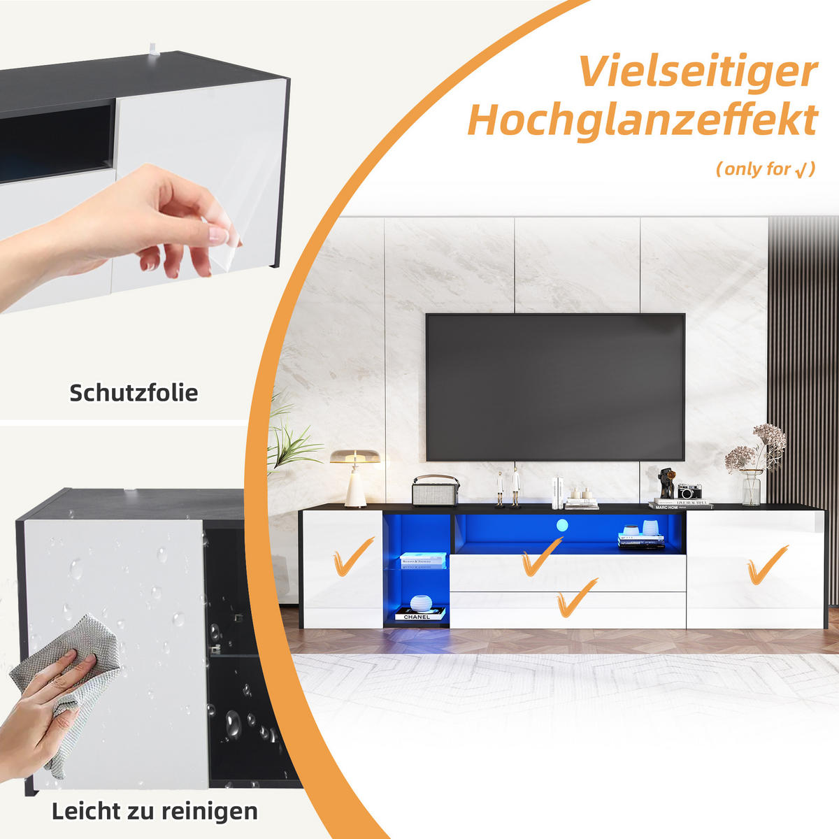 TV-LOWBOARD Spleiß Schwarz-Weiß 180/40/45 cm - Weiß, Holzwerkstoff (180/45/40cm) - PANGIVO
