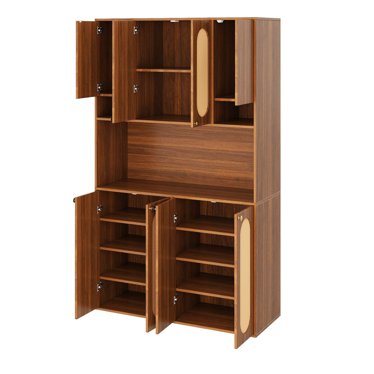 SIDEBOARD PE Rattan LED Hausbar Schrank Aufbewahrung Modern - Naturfarben, Holzwerkstoff (106/178/40cm) - FLIEKS