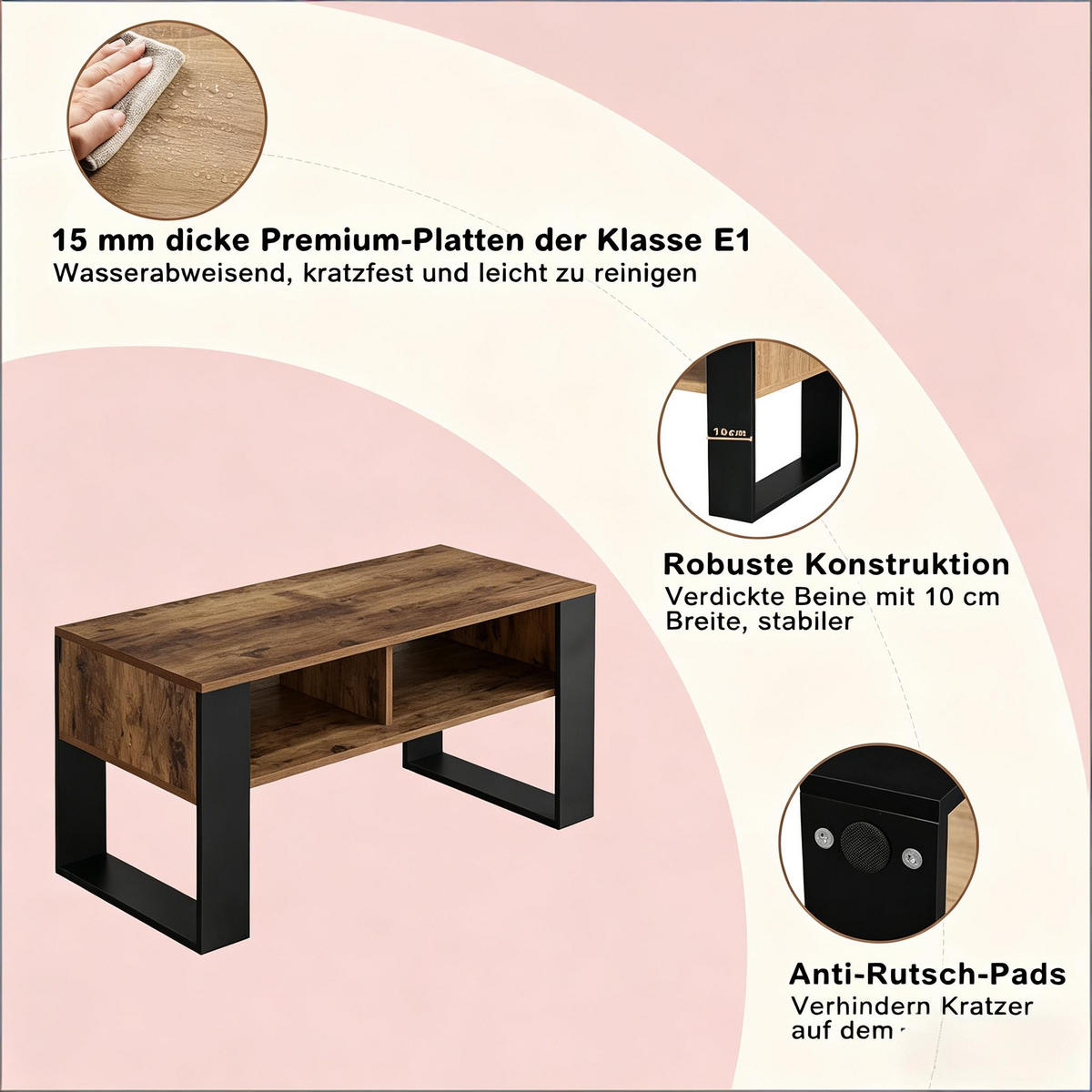COUCHTISCH Schwarz/Braun 90/45/45,5 cm - Schwarz, Holz (45/90/45.5cm) - PANGIVO
