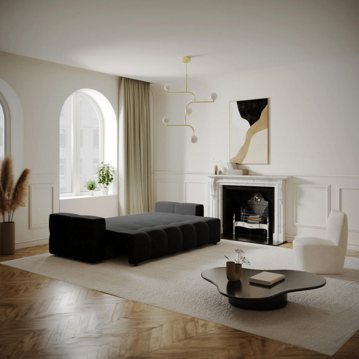 SCHLAFSOFA GERADE Samt Dunkles Anthrazit 247cm - Anthrazit, Textil (247/90/102cm) - Sia Home