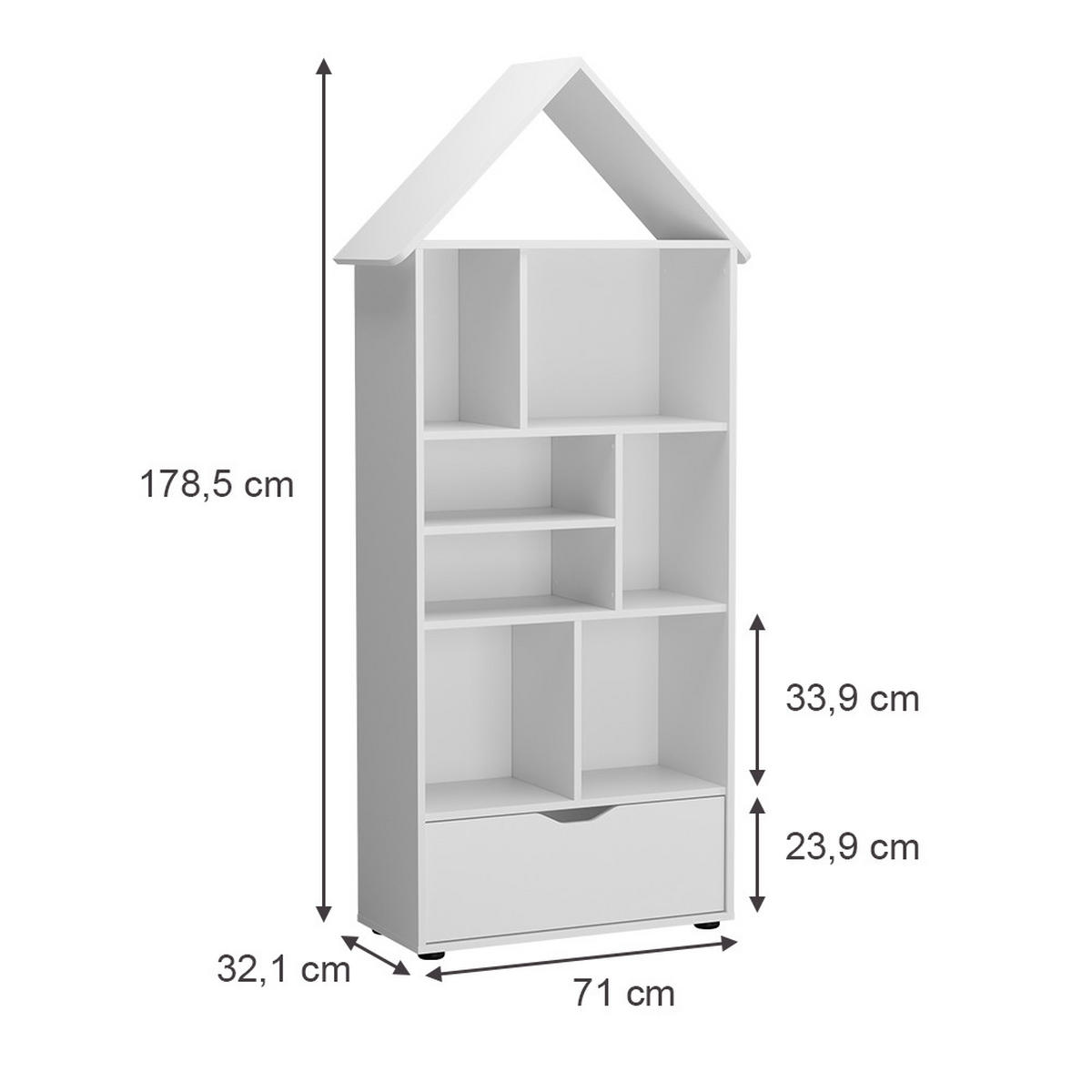 KINDERREGAL Estell Weiß 71 x 178.5 cm - Weiß, Holzwerkstoff (71/178.5/32.1cm) - Vicco