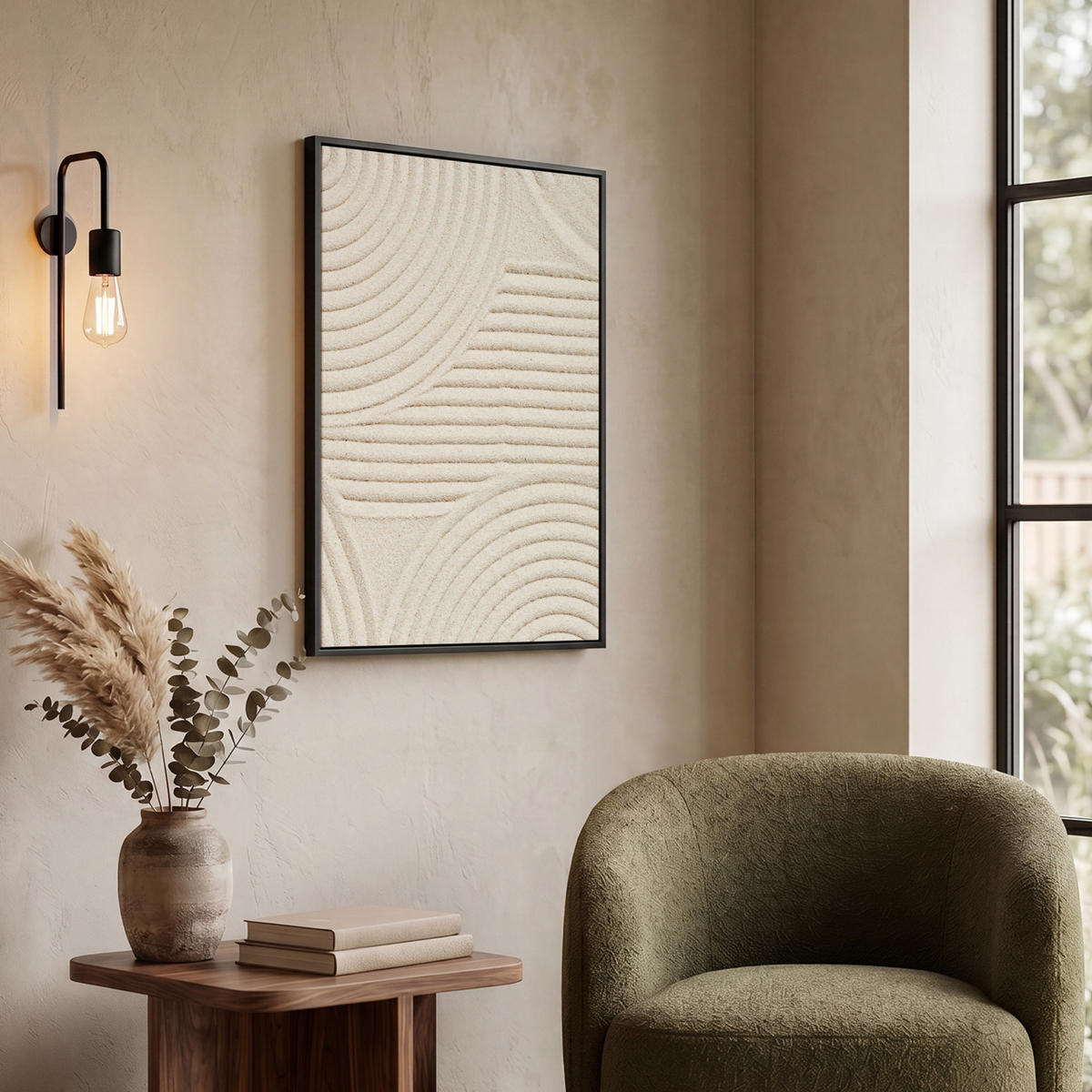 LEINWAND Bilder mit Rahmen - Muster - Abstrakt - Weiß - 60x80 - Beige, Textil (60/80cm) - MuchoWow