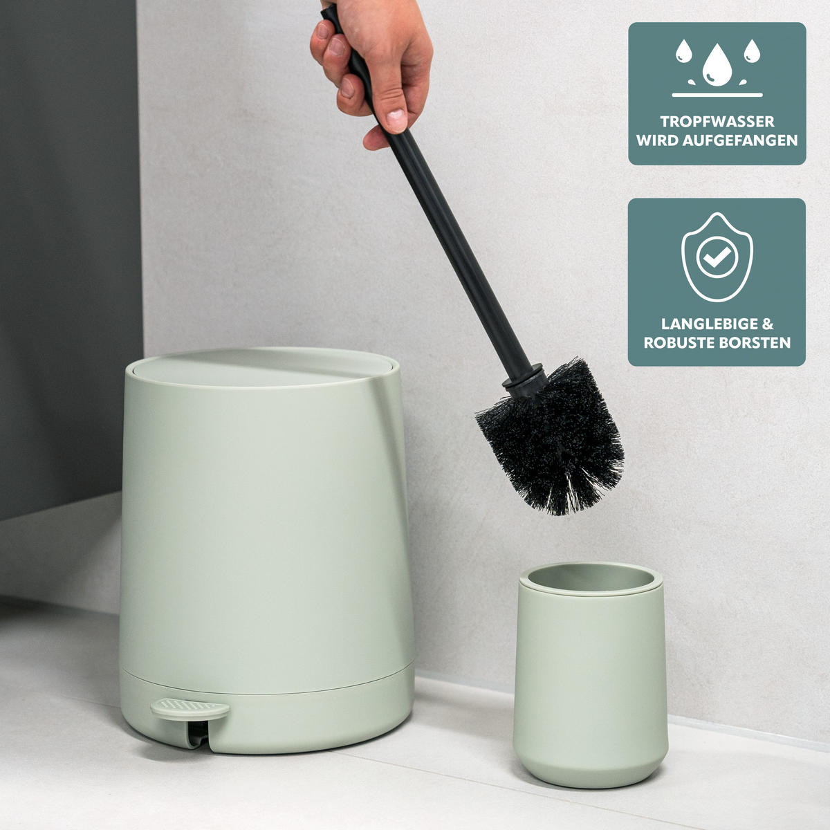 WC-GARNITUR TESERO, Kunststoff, salbei - Salbeigrün, Kunststoff (10.5/39.5/10.5cm) - eluno