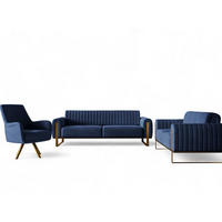 SOFASET Valerie 3-2 Und Drehsessel - Dunkelblau, Holzwerkstoff/Textil (228/79/90cm) - Fun Möbel