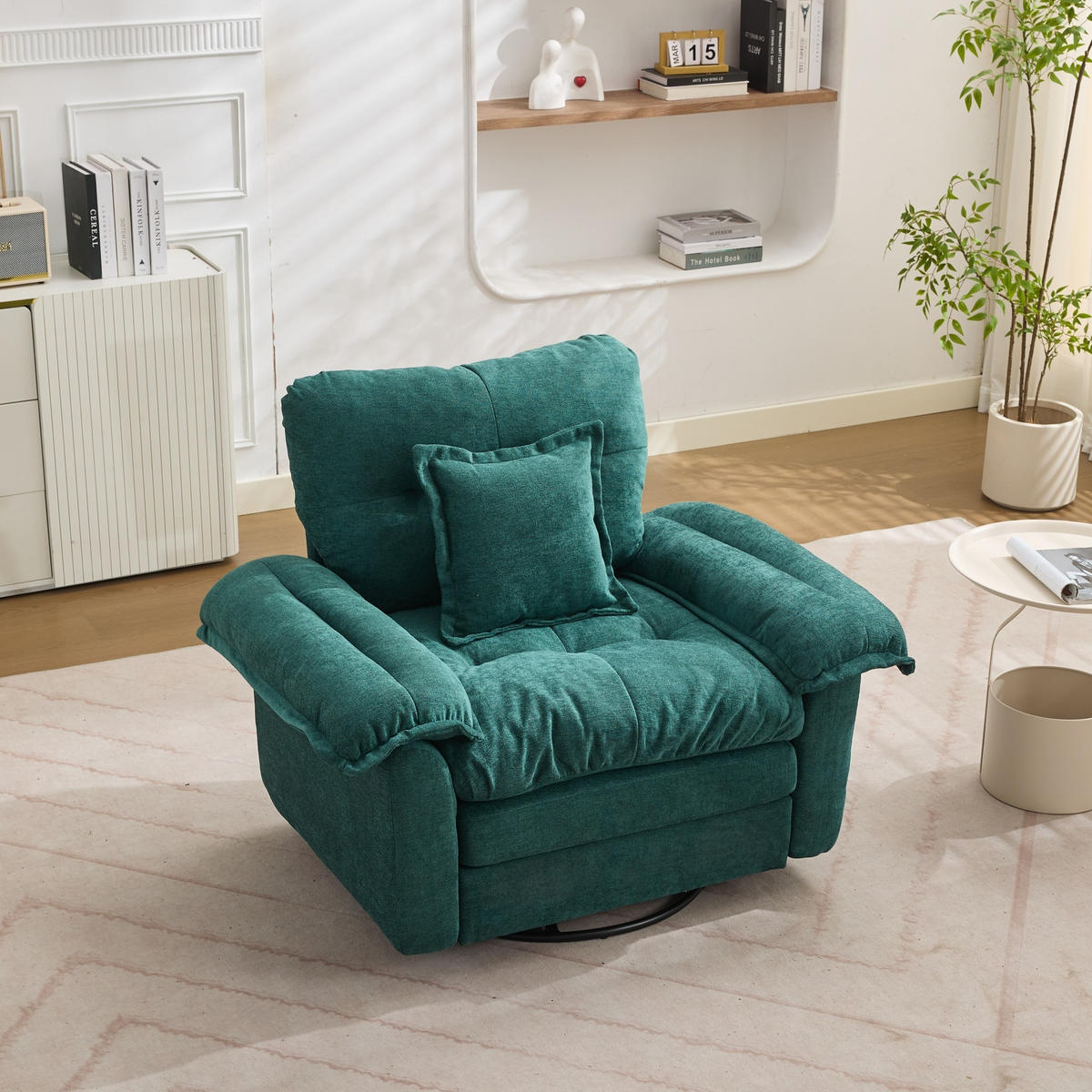 DREHSESSEL Chenille-Bezug 360° Drehfunktion mit Metallfuß 116/84/96 cm Grün - Grün, Textil (84/96/116cm) - Redom