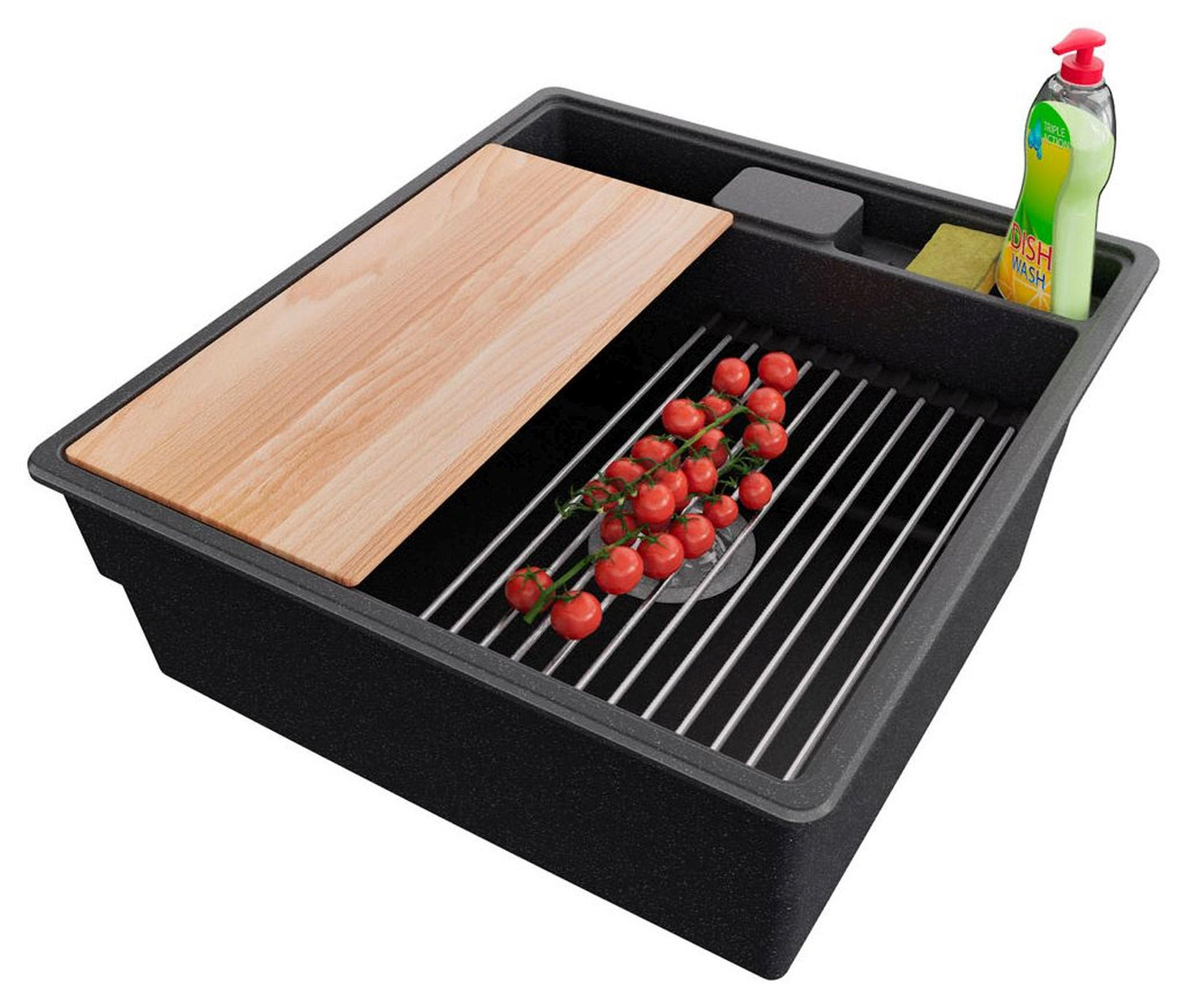 SPÜLBECKEN New York, 2-er set Anthrazit 48/53 cm 1 Becken + Ablauf-Set + Küchenzubehörset ab 50er Unterschrank - Chromfarben/Anthrazit, Kunststoff (48/20/53cm) - Primagran