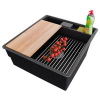 SPÜLBECKEN New York, 2-er set Anthrazit 48/53 cm 1 Becken + Ablauf-Set + Küchenzubehörset ab 50er Unterschrank - Chromfarben/Anthrazit, Kunststoff (48/20/53cm) - Primagran