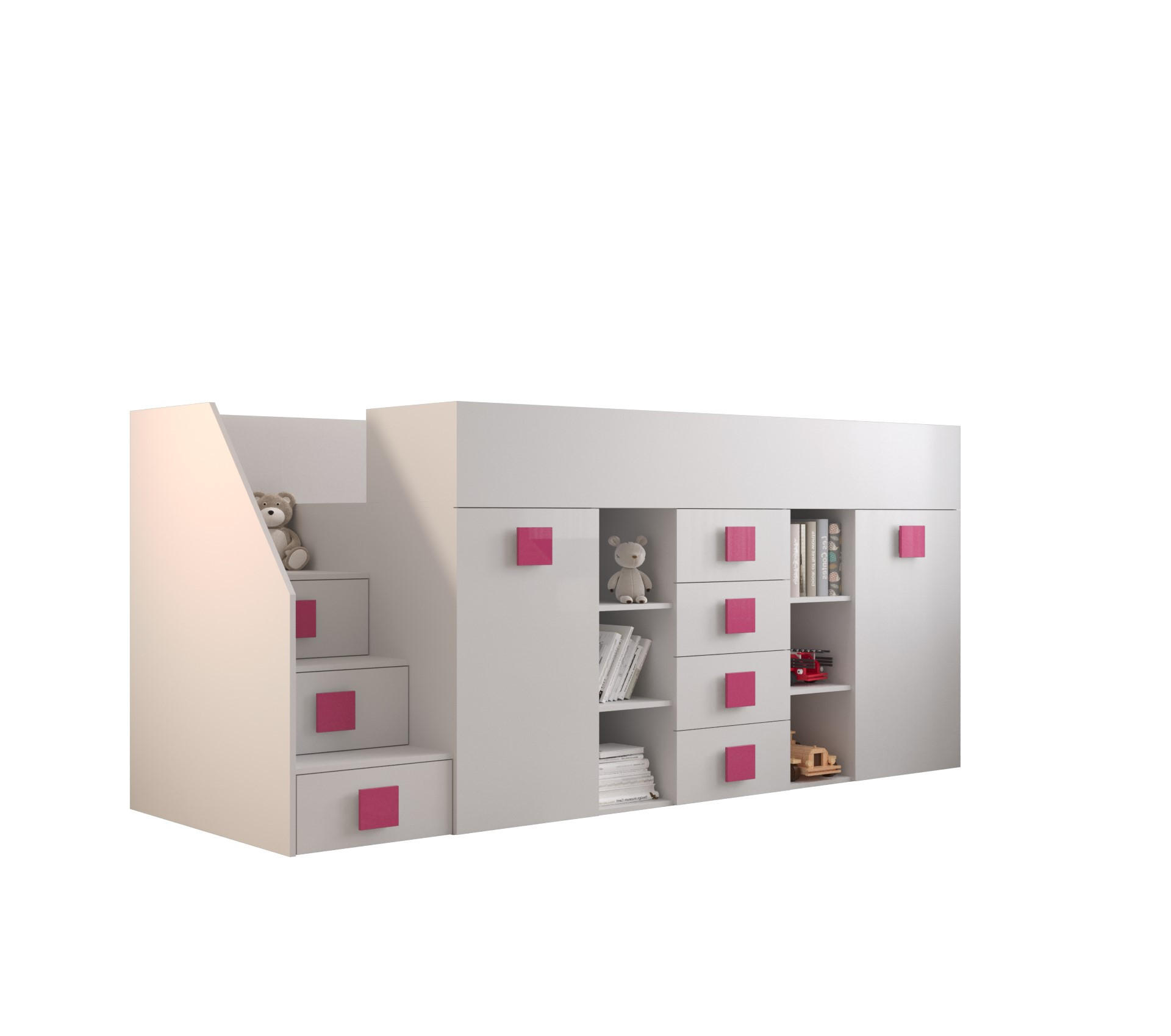 Möbel Kryspol Hochbett Weiß, Pink 90x200 cm