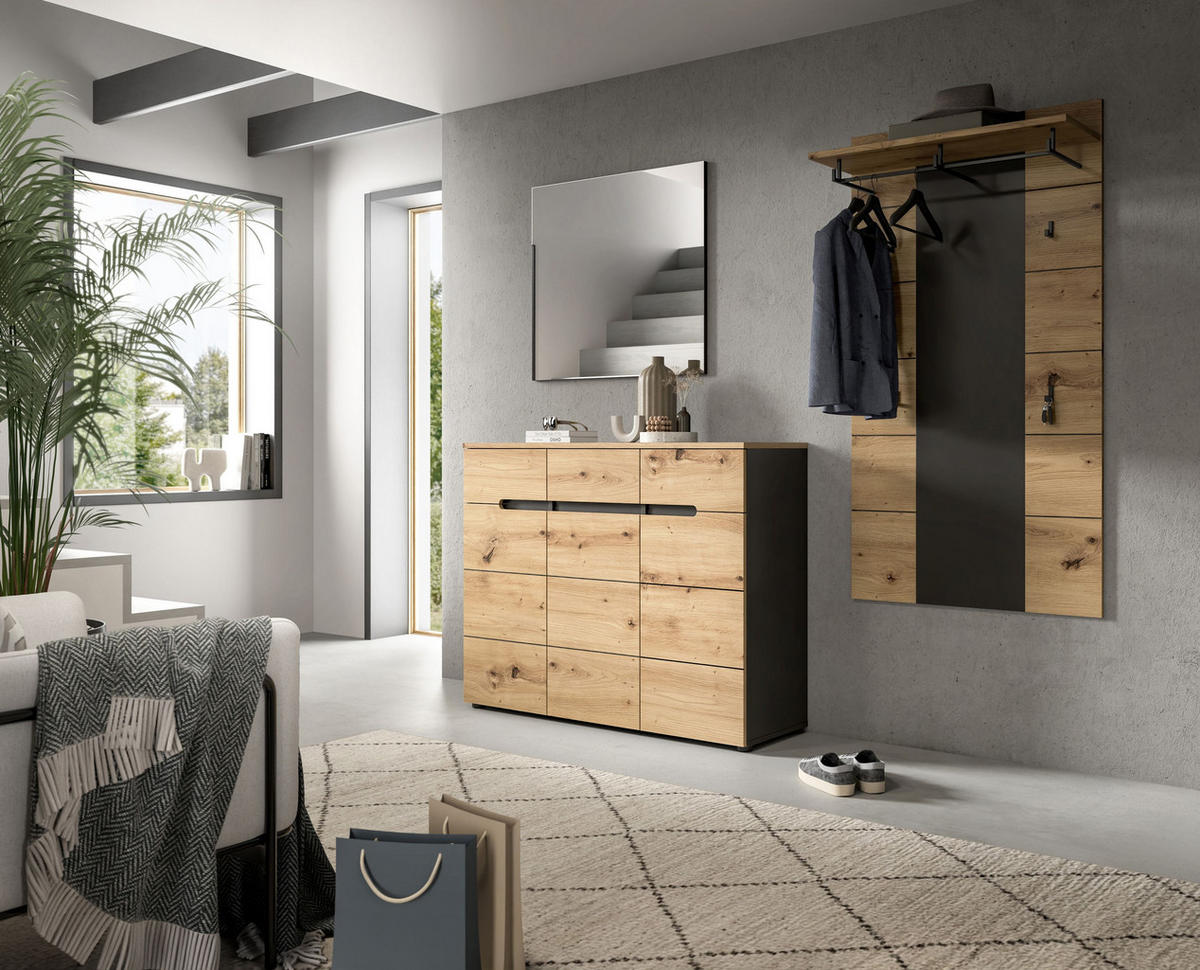 SCHUHKOMMODE CANU (B/H/T: ca. 120/94/37 cm) in Basalt grau/Artisan Nachbildung - Grau, Holzwerkstoff (120/94/37cm)