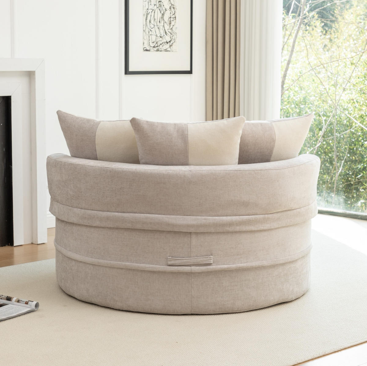 SESSEL rund mit Ottomane 121 x 107 cm Chenille Grey - Grau, Kunststoff (121/66/163cm) - Meubliv
