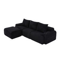 3-SITZER Modulsofa aus Cord 268x174x80 cm mit Cupholder & Seitentasche, schwarz - Schwarz, Textil (174/80/268cm)