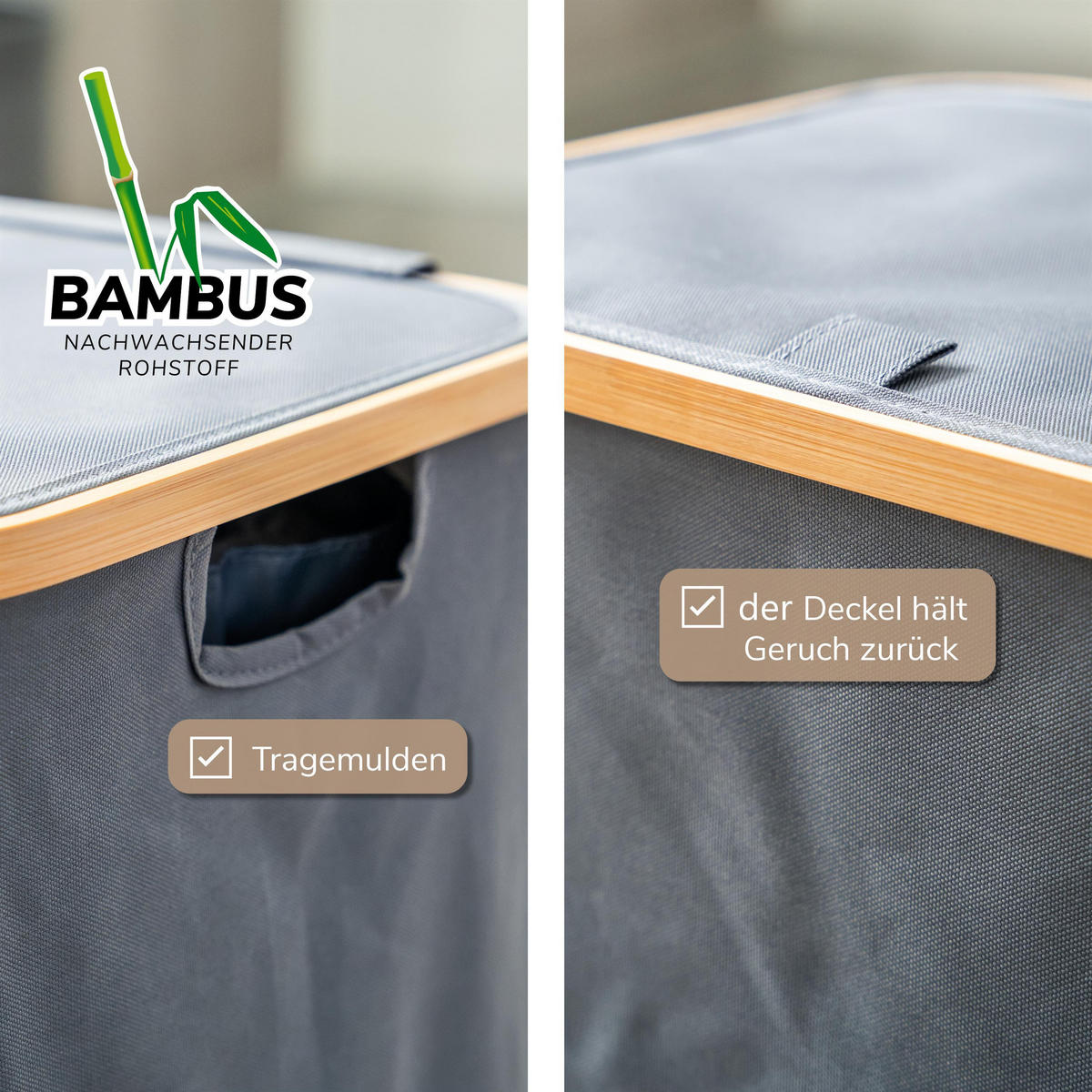 WÄSCHESAMMLER 60 Liter, grau - Grau, Textil (41/45.5/33cm) - bremermann