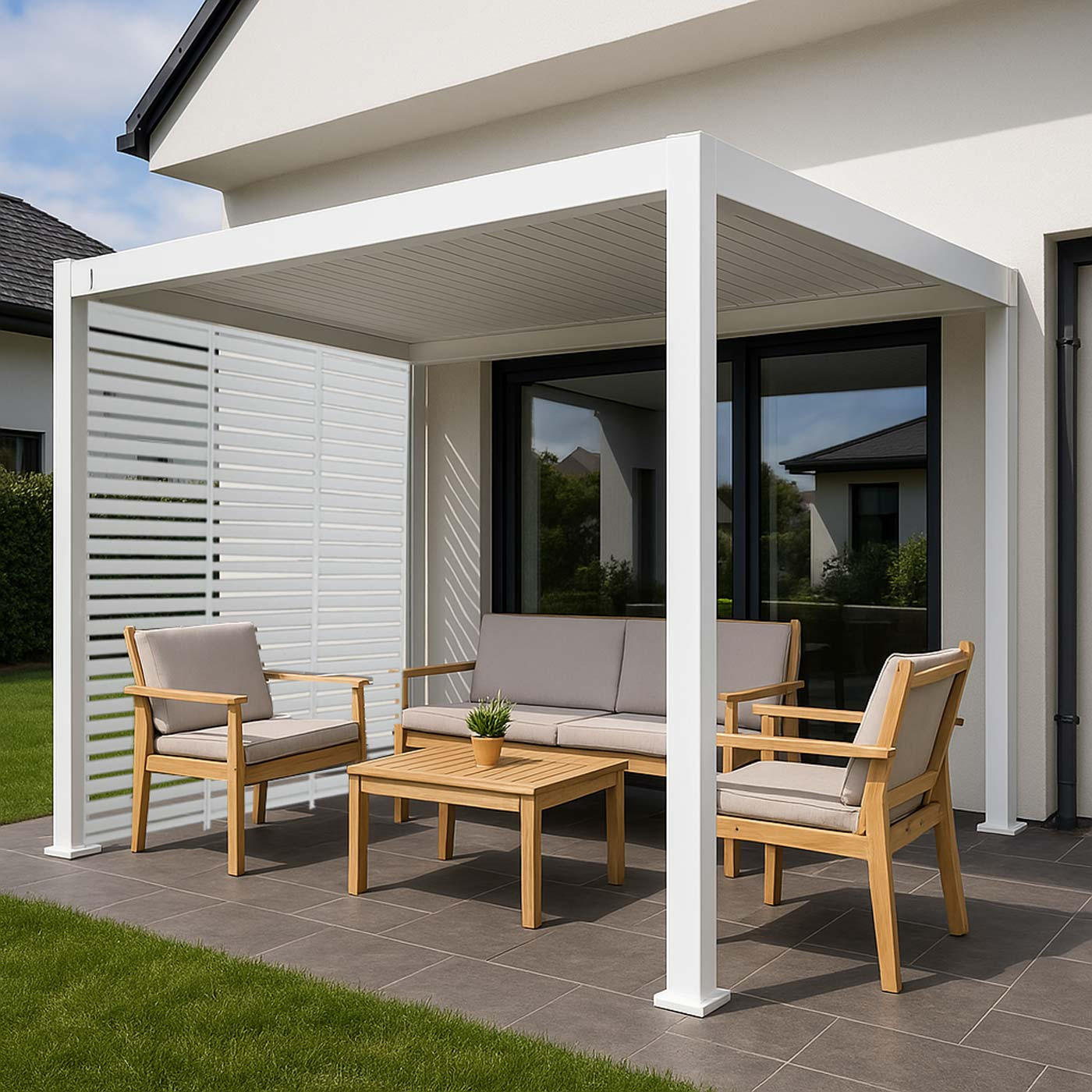 Thumbnail - MCW Lamellenwand, Weiß, Metall, 94x213x15 cm, Sonnen- & Sichtschutz, Pavillons & Pergolas, Pergolas